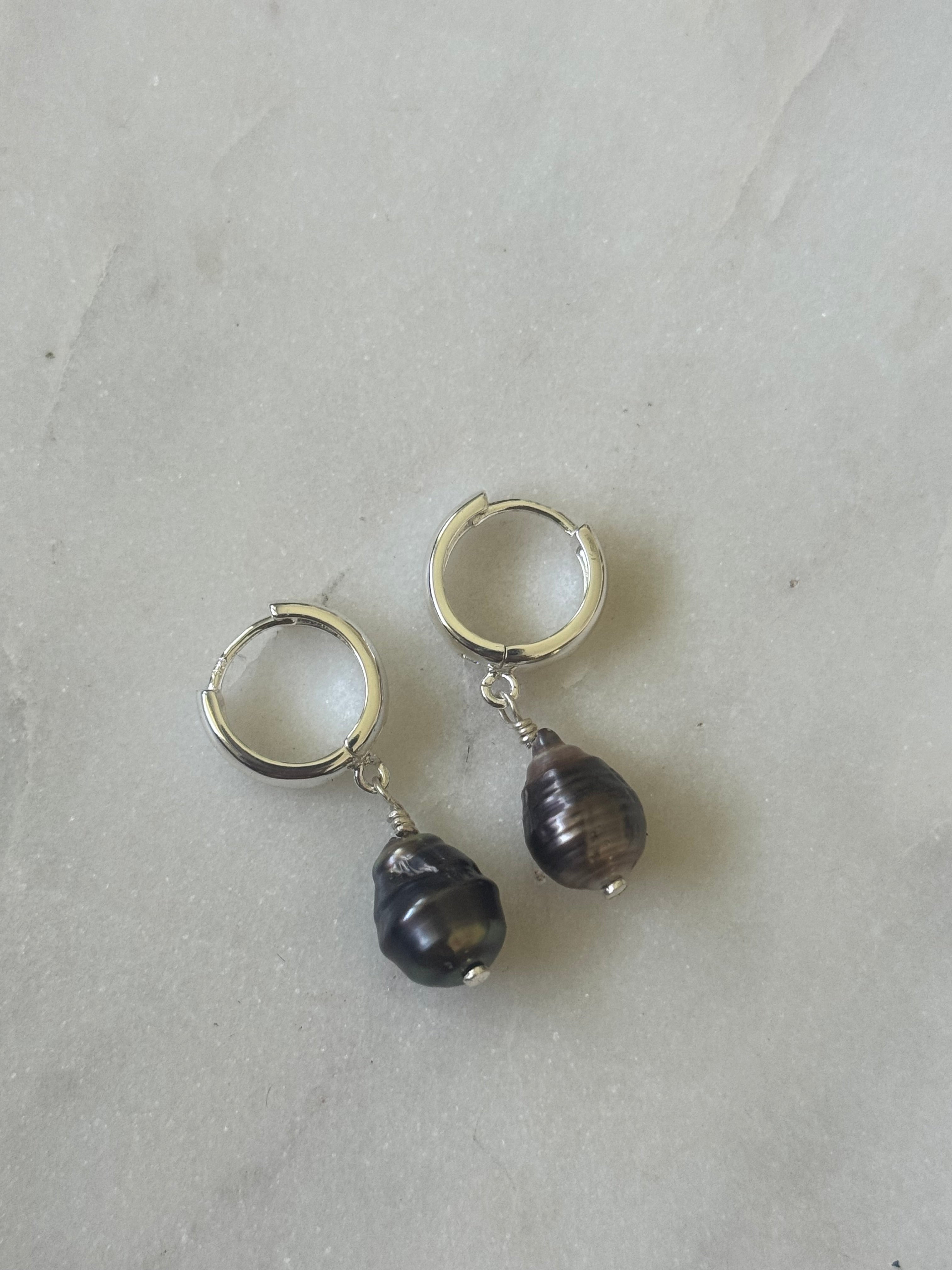 Tahitian Pearl Huggies - Sterling Silver