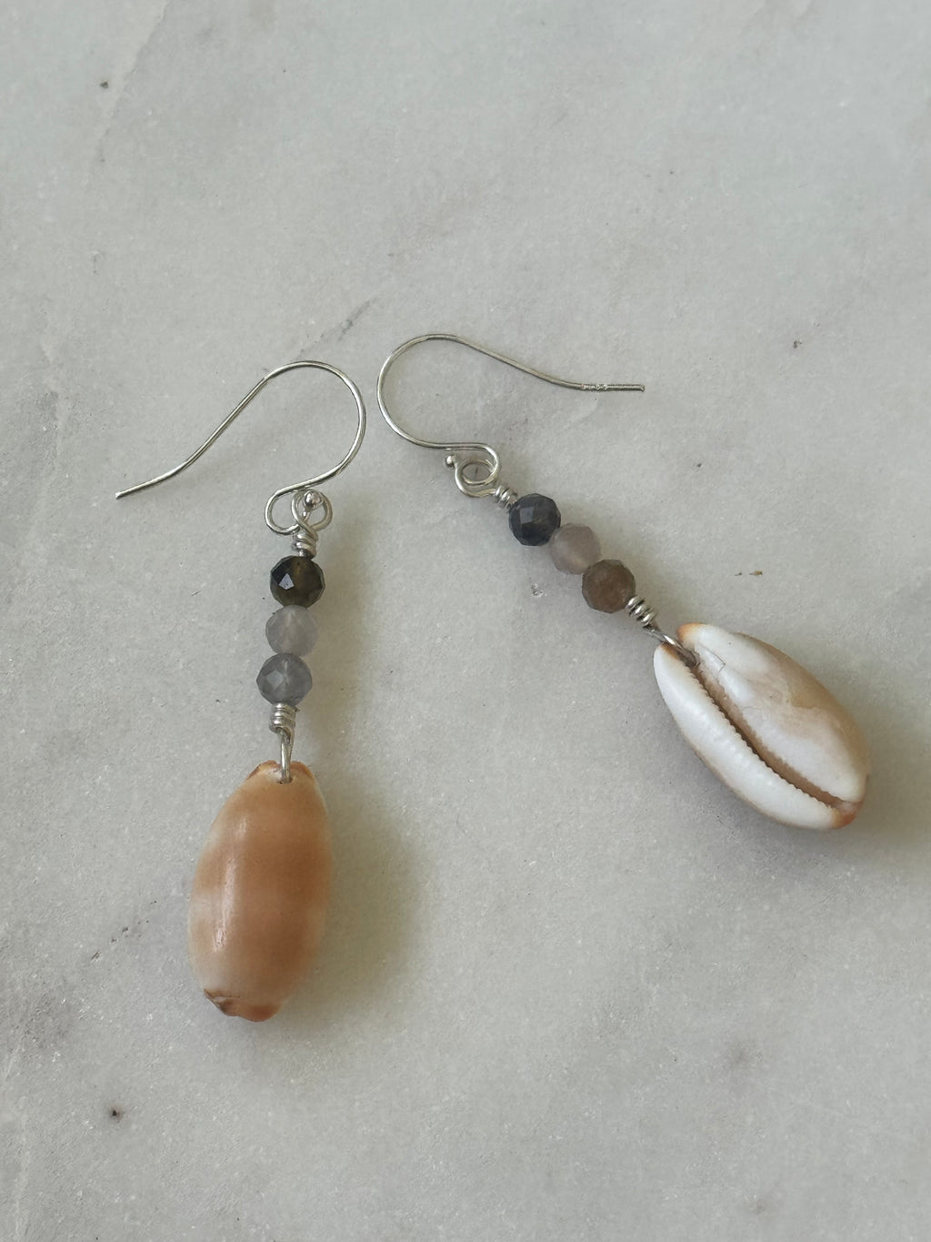 Sterling Silver Isabella Cowrie Earrings with Tourmaline Gemstones