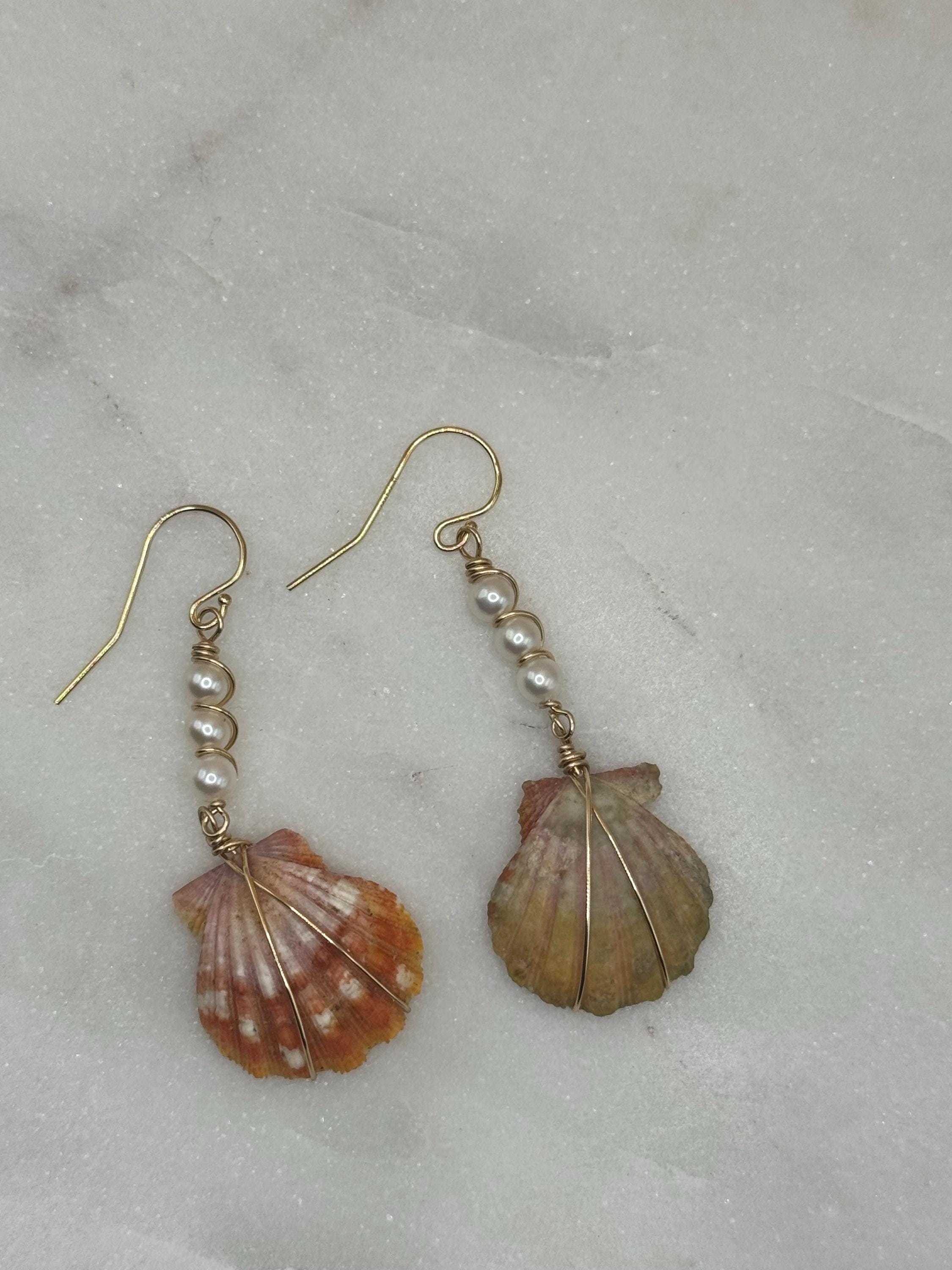 Hawaiian Sunrise Shell Earrings - True Pair - 14K gold filled - handmade - rare - Beach Jewelry