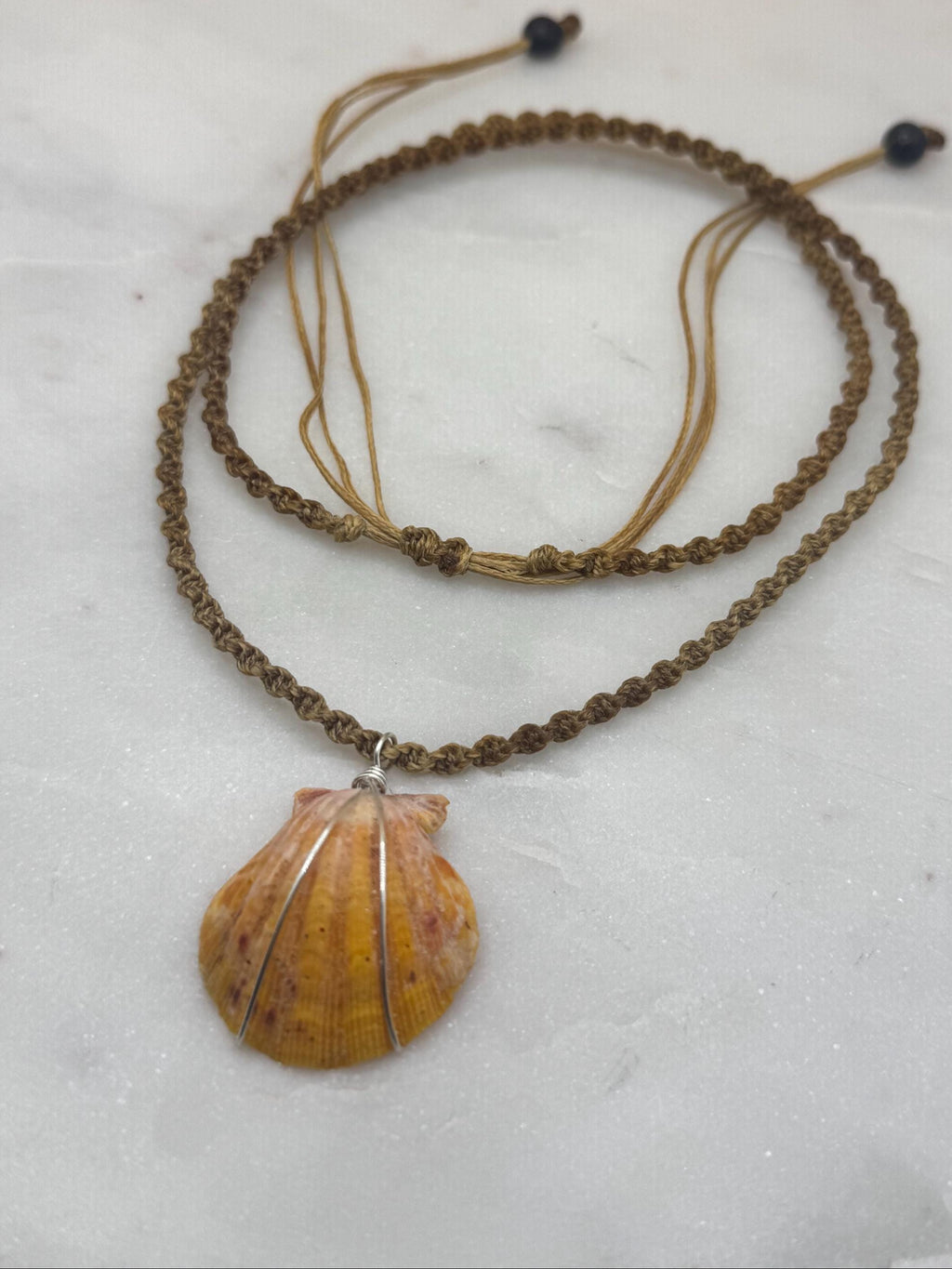 Hawaiian Sunrise Shell Macrame Necklace - waterproof - adjustable