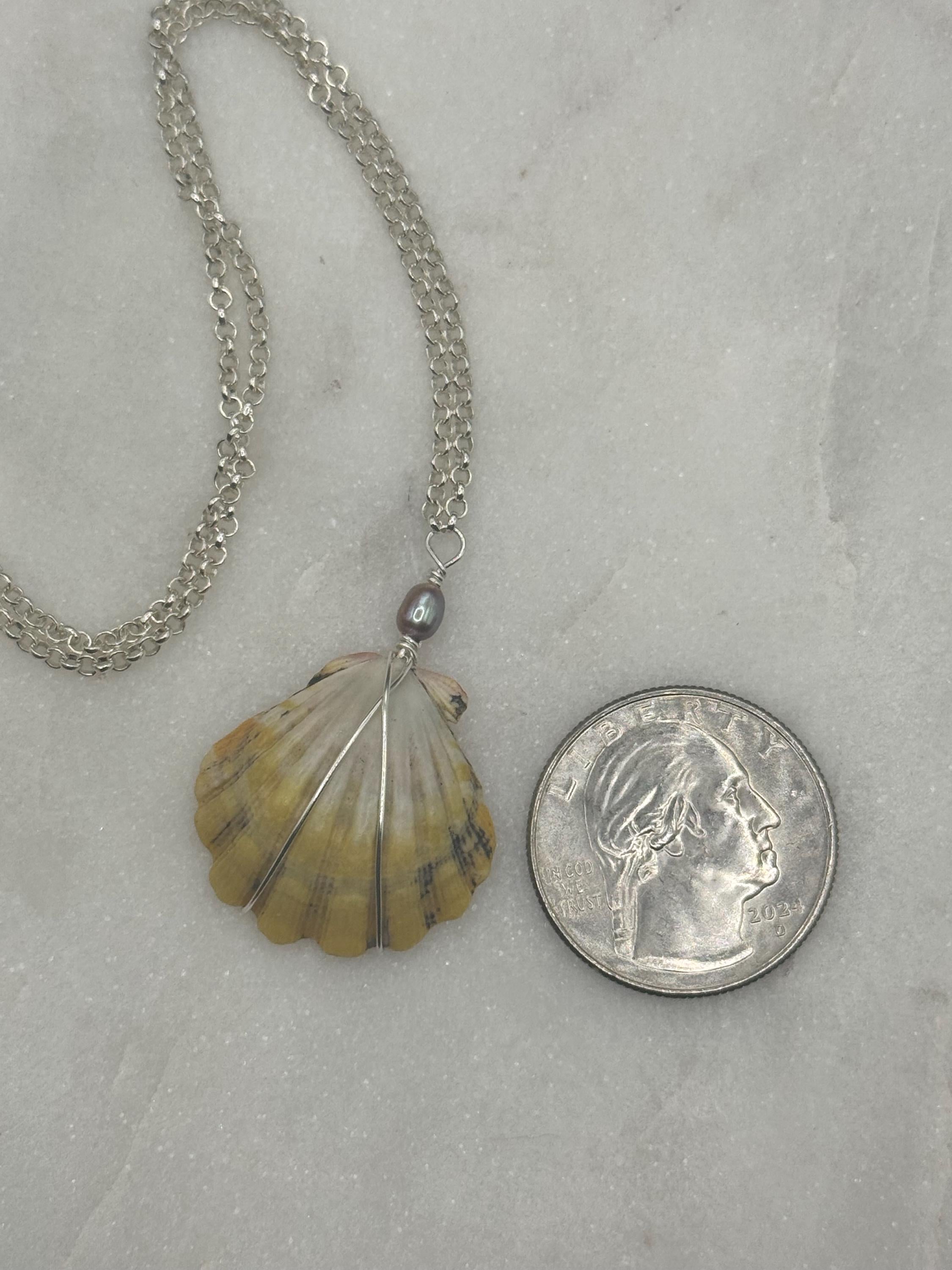 Hawaiian Sunrise Shell Necklace - Sterling Silver, Pink Pearl, Beach Jewelry