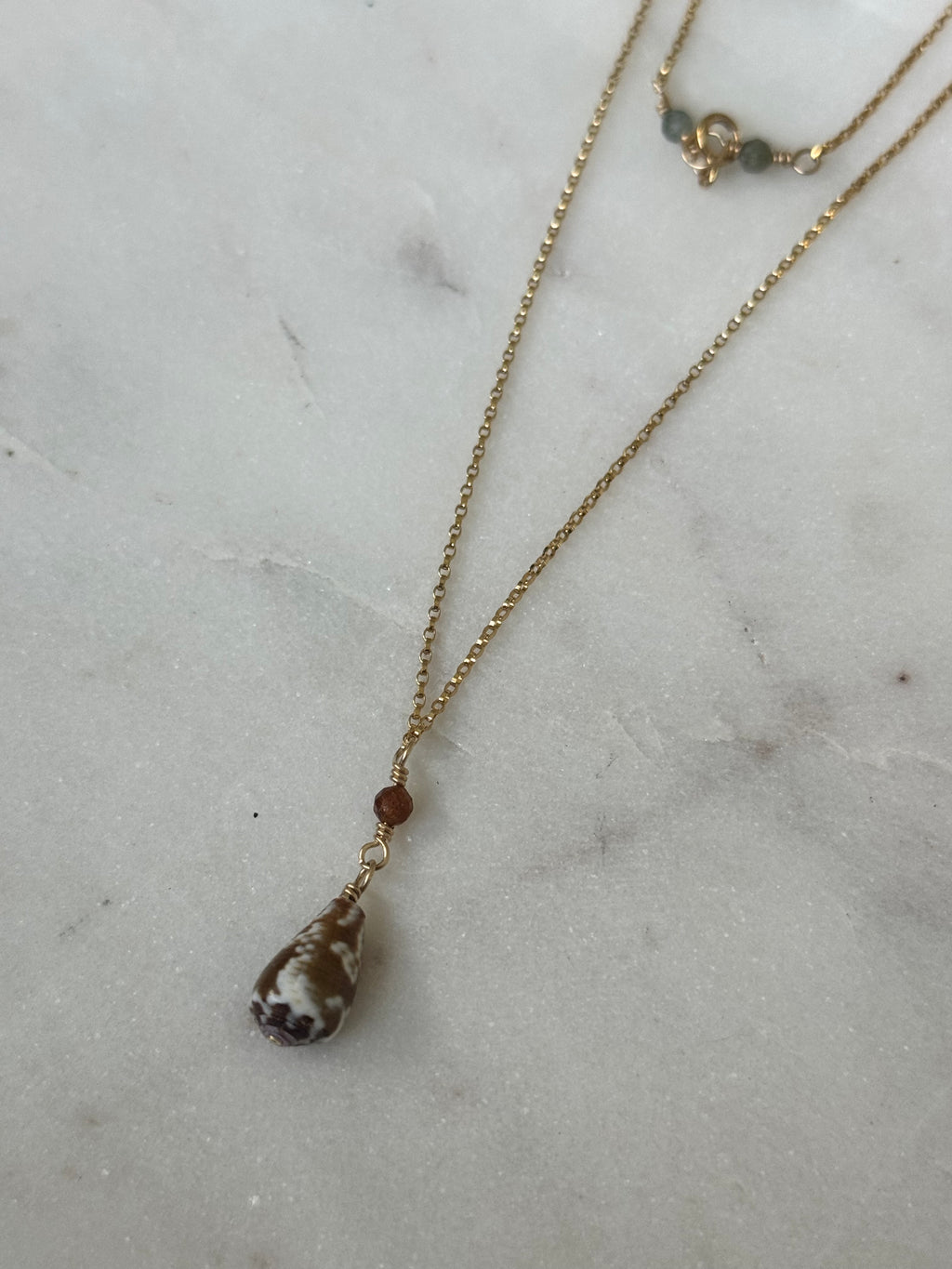 14K GF Cone Shell and Tourmaline Necklace - Beach Jewelry - made in Hawaii