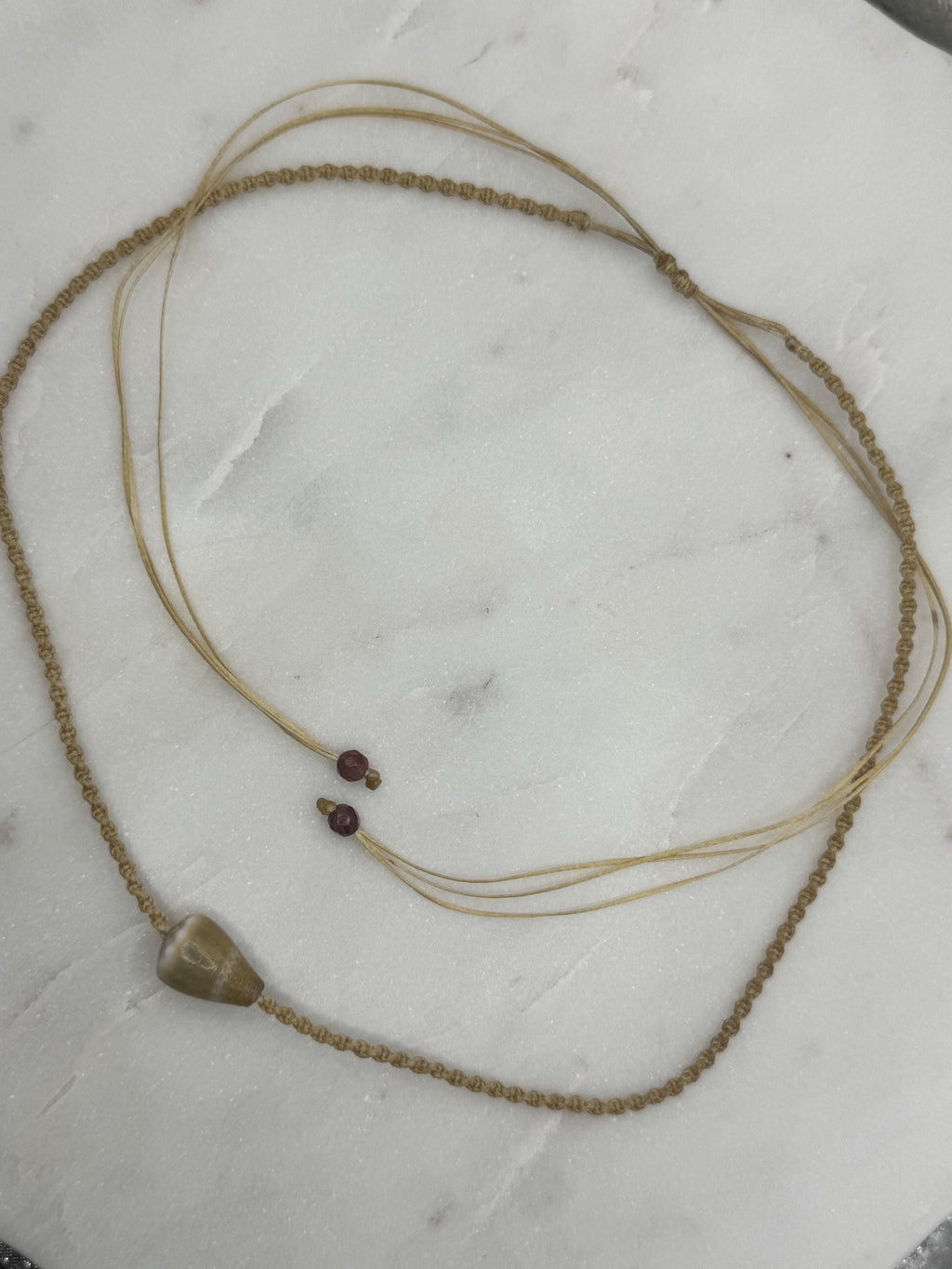 Adjustable Macramé Cone Shell Choker - Handcrafted Hawaii Beach Jewelry
