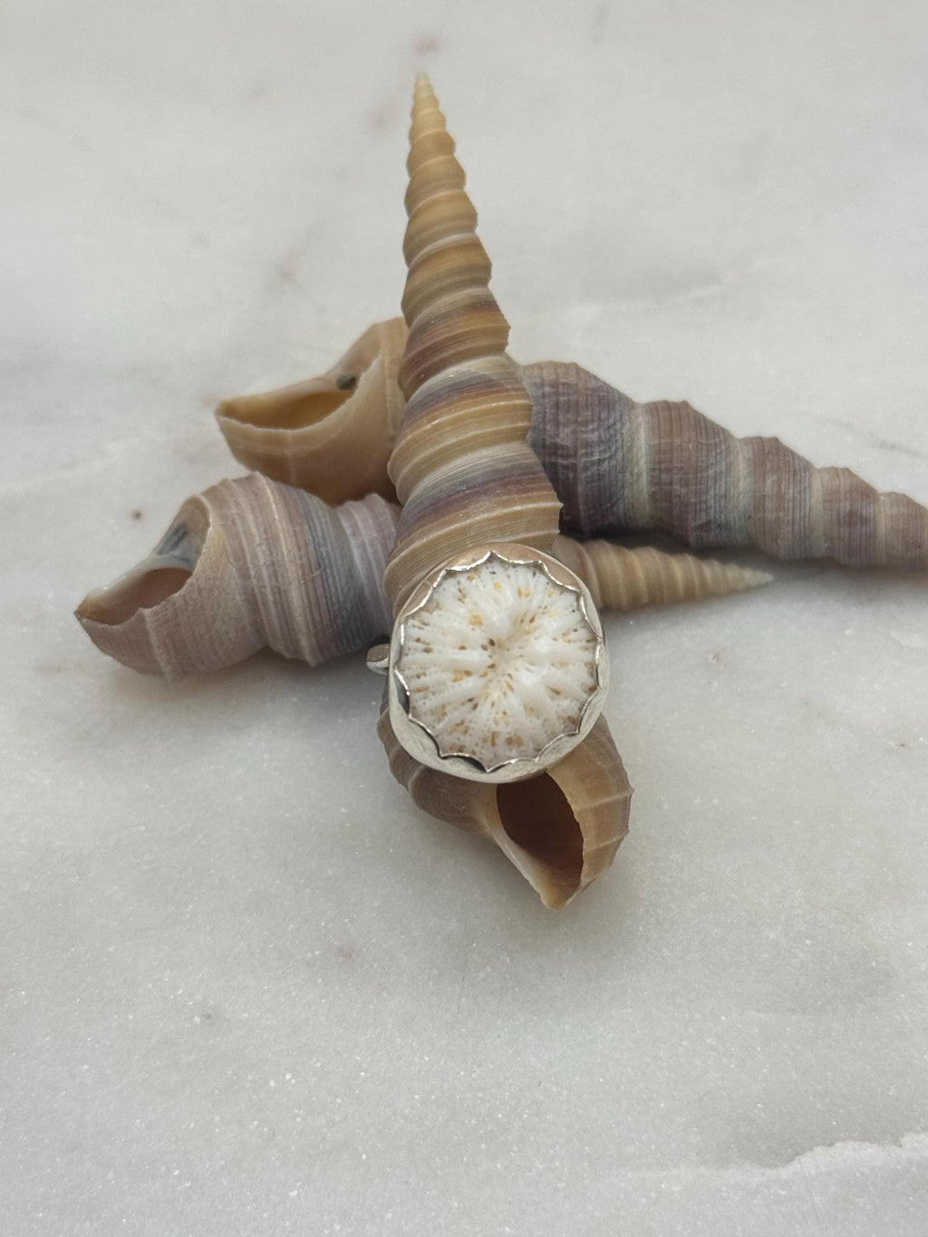 Sterling Silver Coral Bezel Ring - Size 4.75  - Handmade in Hawaii - Beach Jewelry