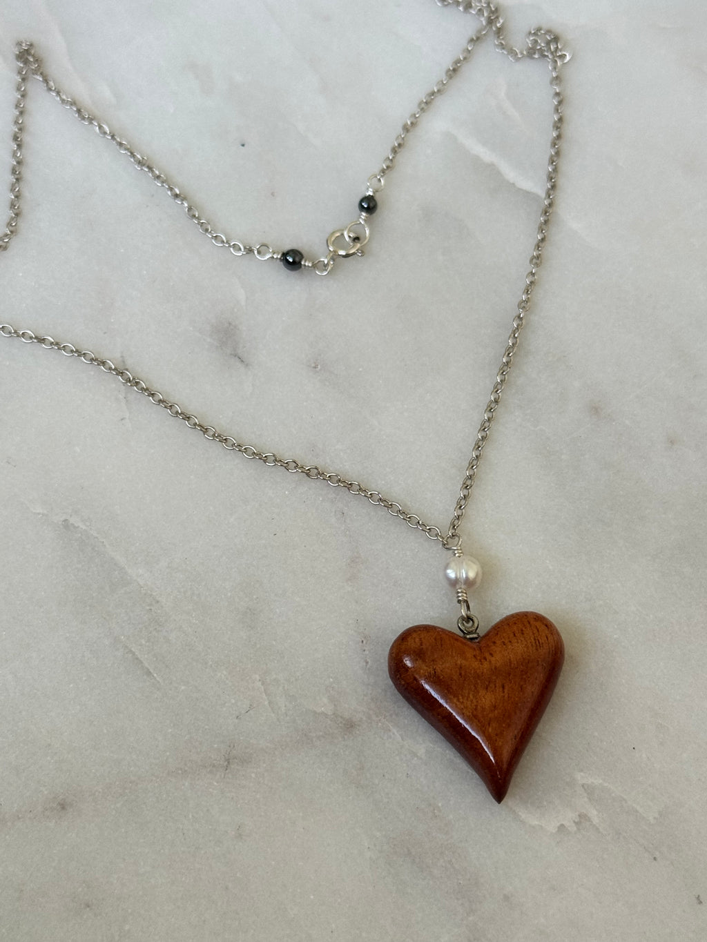 Sterling Silver Koa Wood Heart Necklace - made in Hawaii