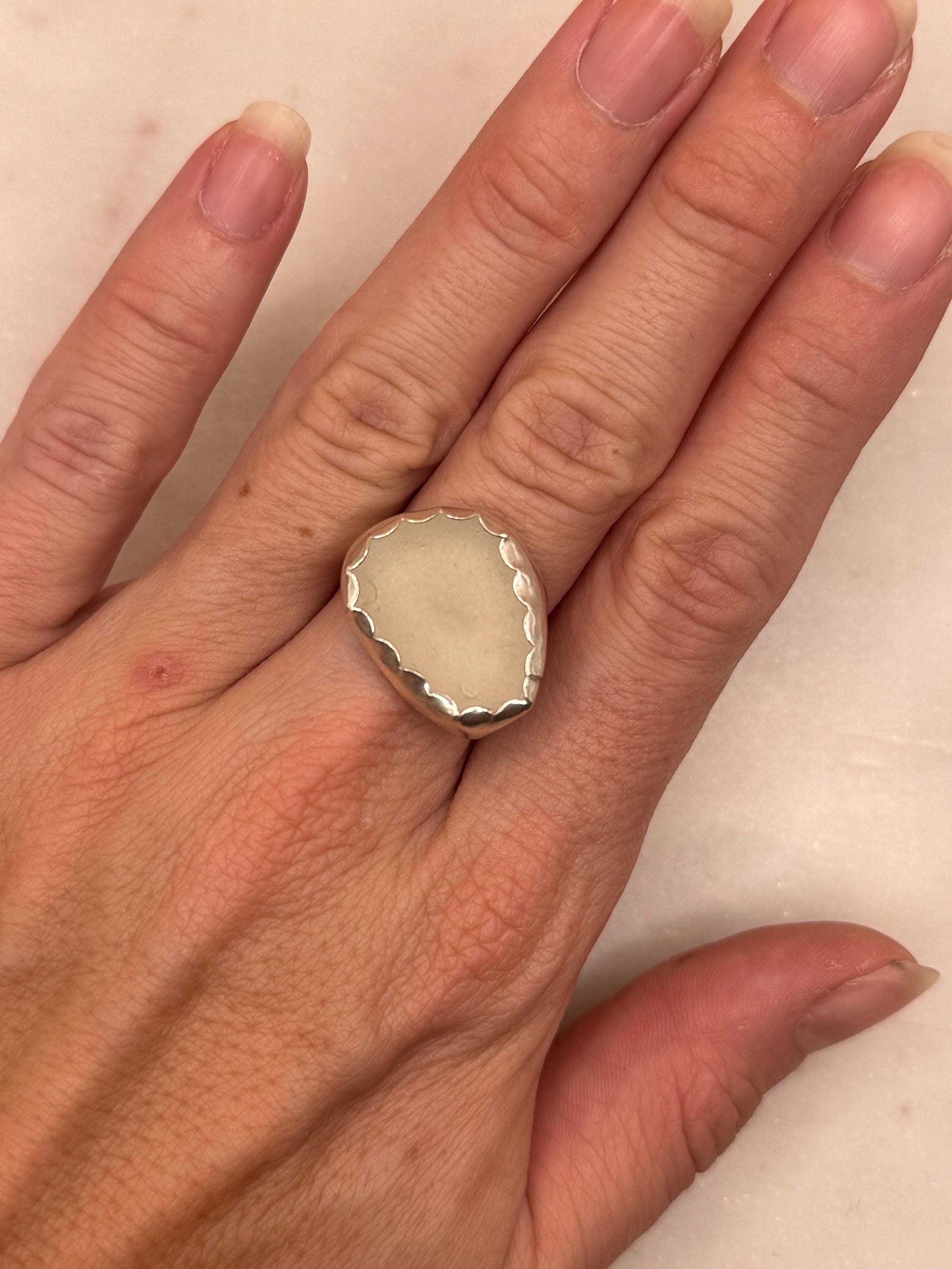 Sterling Silver Seaglass Bezel Ring - Size 7 - Handmade in Hawaii - Beach Jewelry
