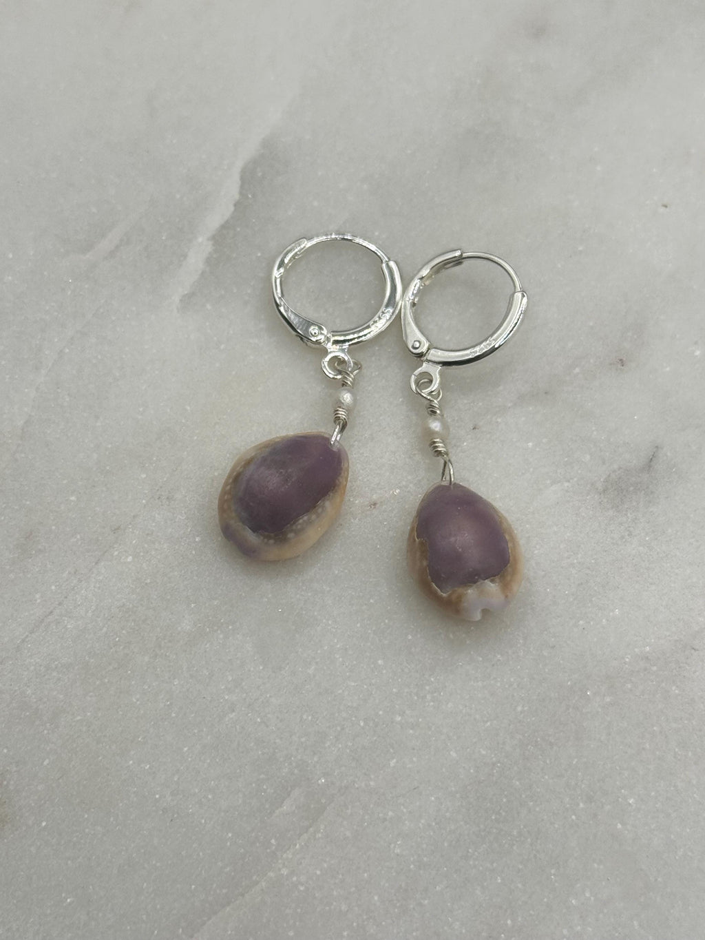 Pink Cowrie Shell Huggies - Sterling Silver - made in Hawaii - Beach Jewelry - Shell Earrings