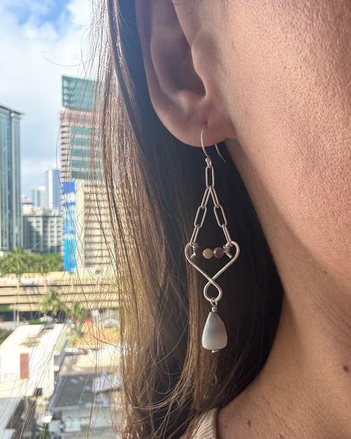 Dangly Sterling Silver Tourmaline and Cone Shell Earrings