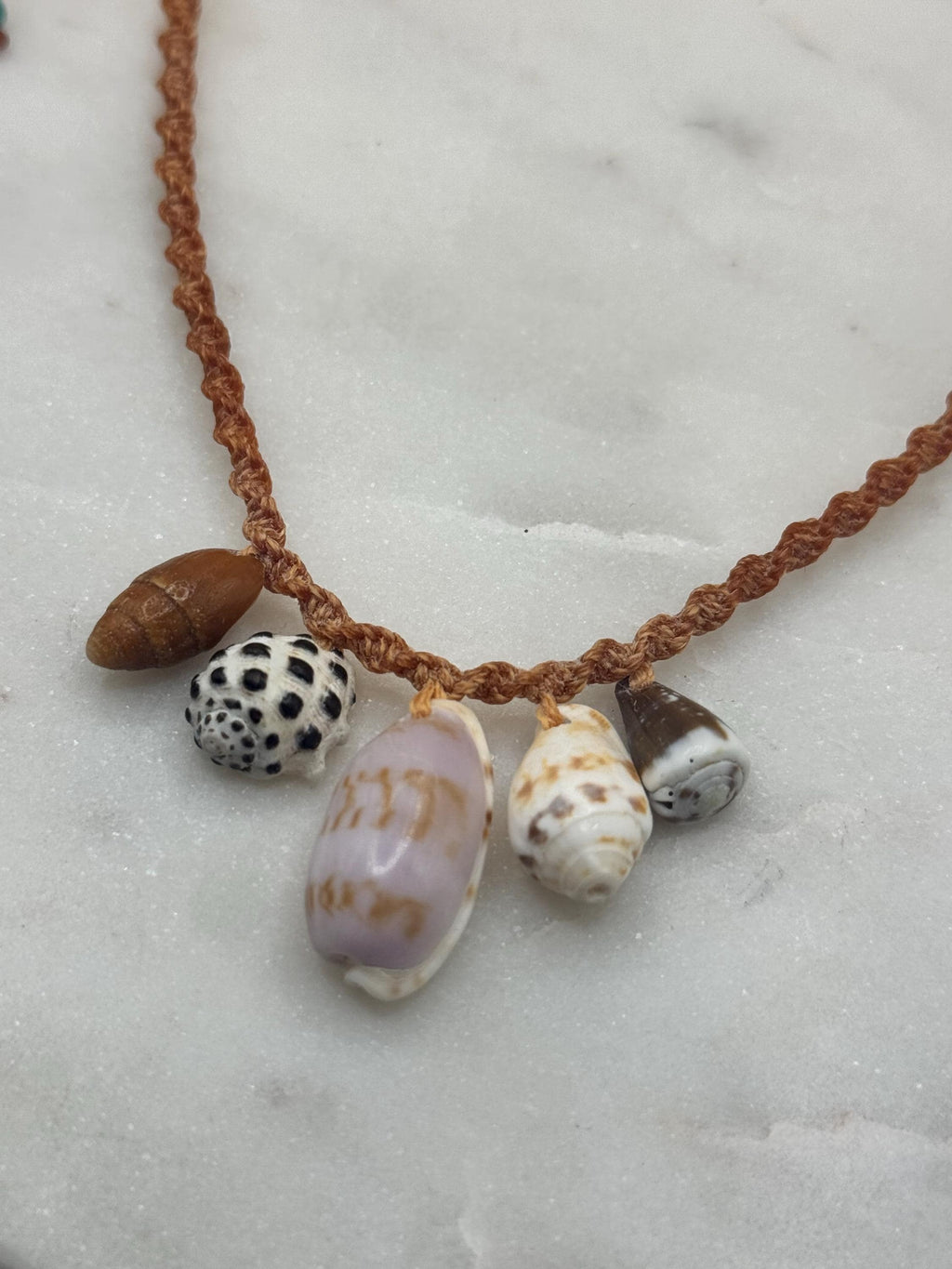 Macrame Seashell Charm Necklace - adjustable and waterproof - made in Hawaii