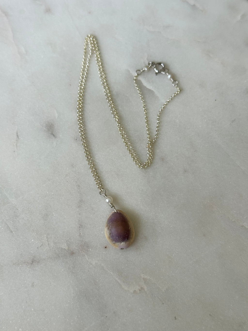 Purple Cowrie Shell Necklace in Sterling Silver - made in Hawaii