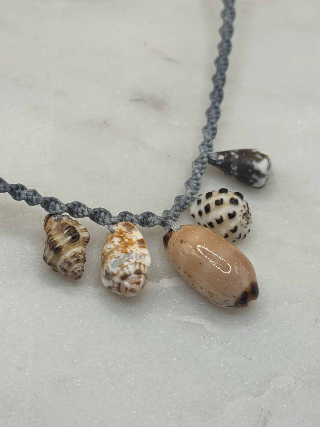 Macrame Seashell Charm Necklace - adjustable and waterproof - made in Hawaii