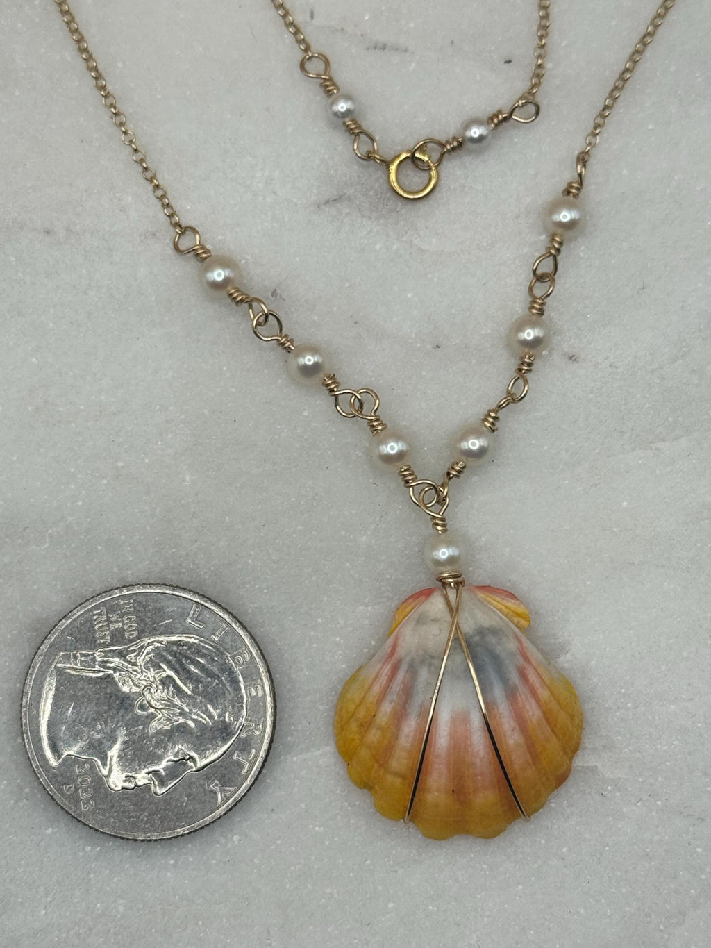 Hawaiian Sunrise Shell Necklace - 14k gold filled - Beach Jewelry - Pearls - made in Hawaii