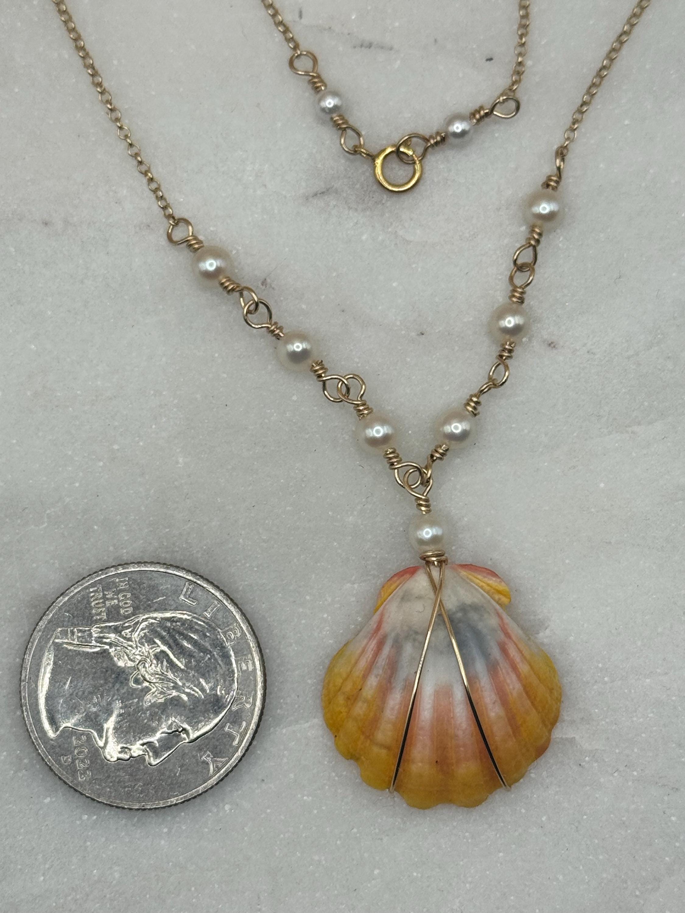 Hawaiian Sunrise Shell Necklace - 14k gold filled - Beach Jewelry - Pearls - made in Hawaii