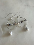 Dangly Sterling Silver Tourmaline and Cone Shell Earrings