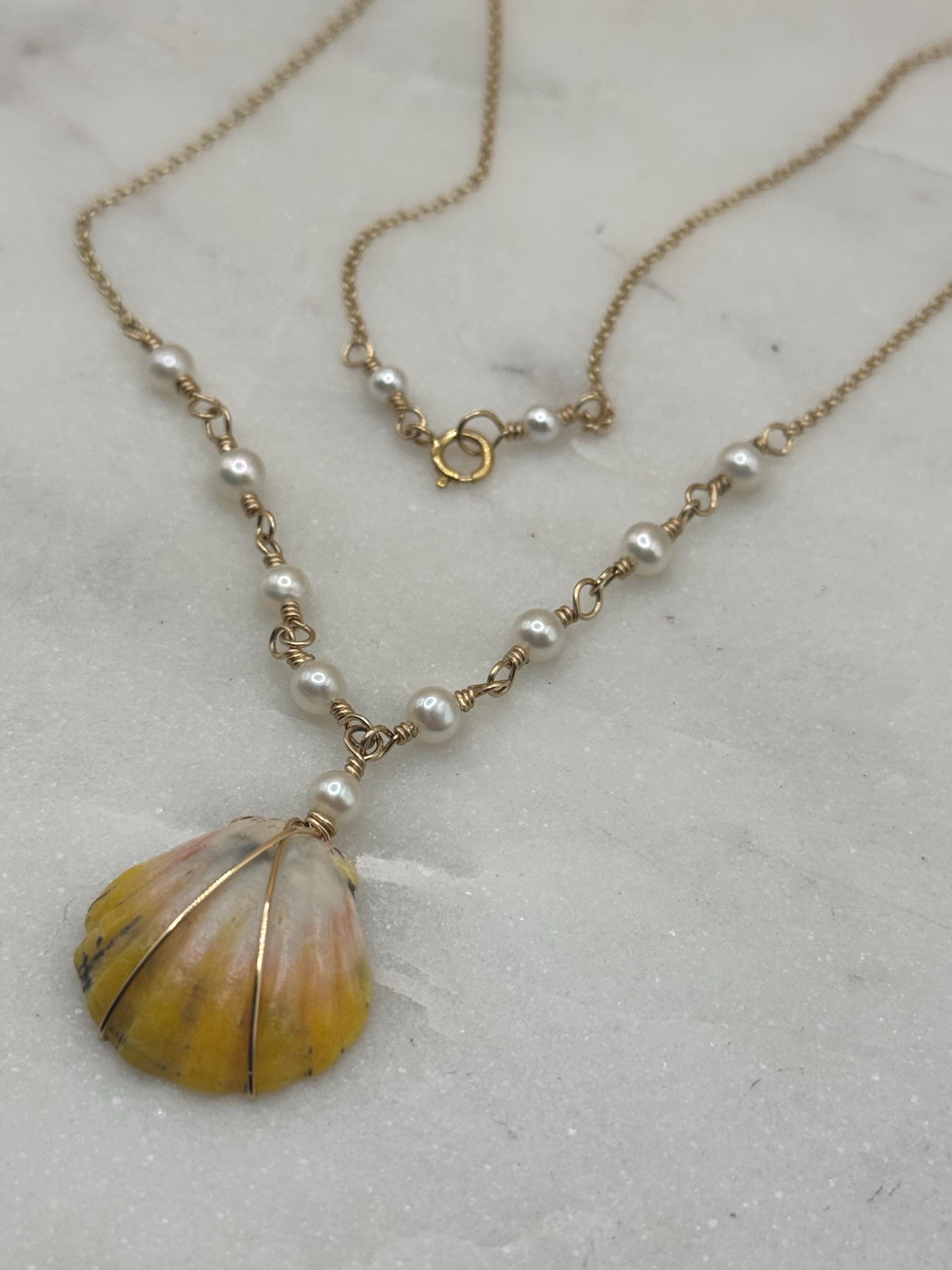 Hawaiian Sunrise Shell Necklace - 14k gold filled - Beach Jewelry - Pearls - made in Hawaii
