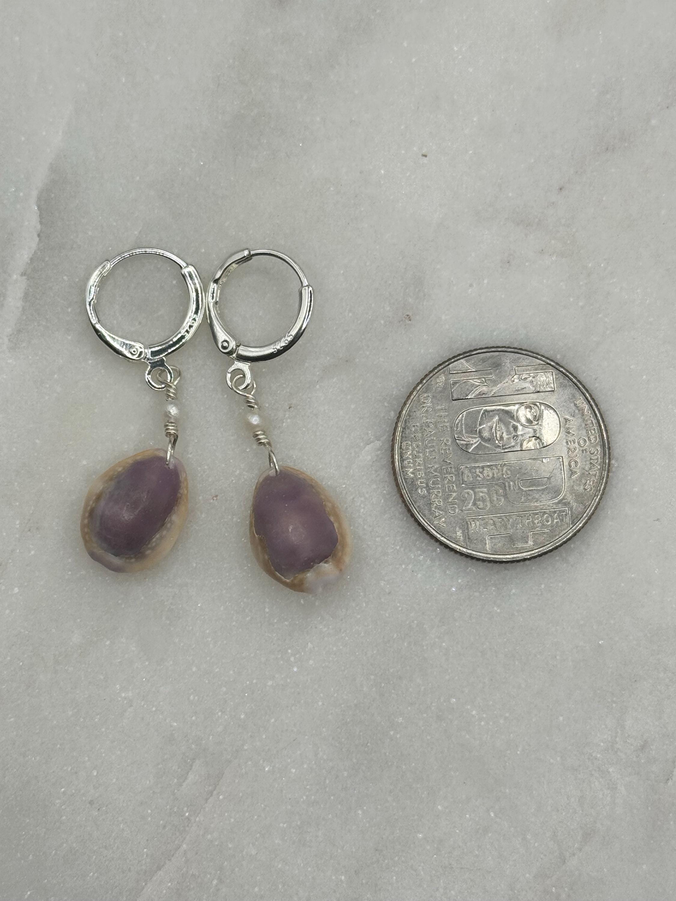 Pink Cowrie Shell Huggies - Sterling Silver - made in Hawaii - Beach Jewelry - Shell Earrings