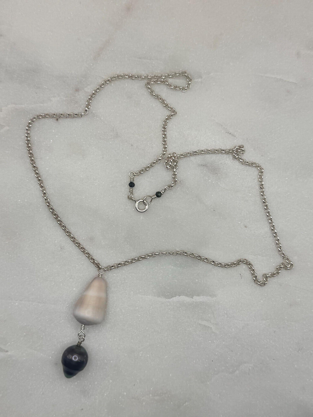 Sterling Silver Cone Shell Necklace with Tahitian pearl - Beach Jewelry - handmade in Hawaii