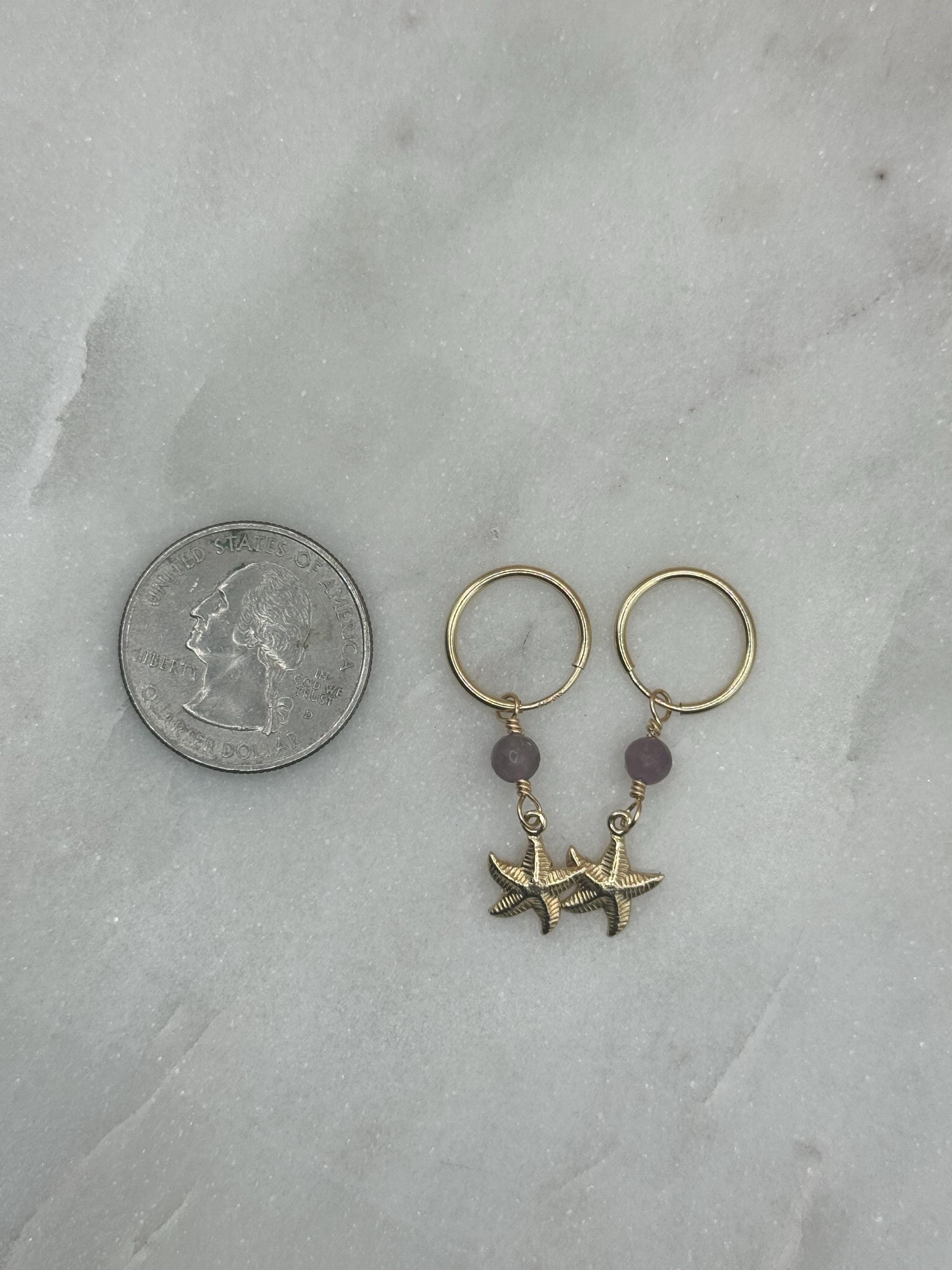 14K gold filled endless hoop earrings with starfish charm