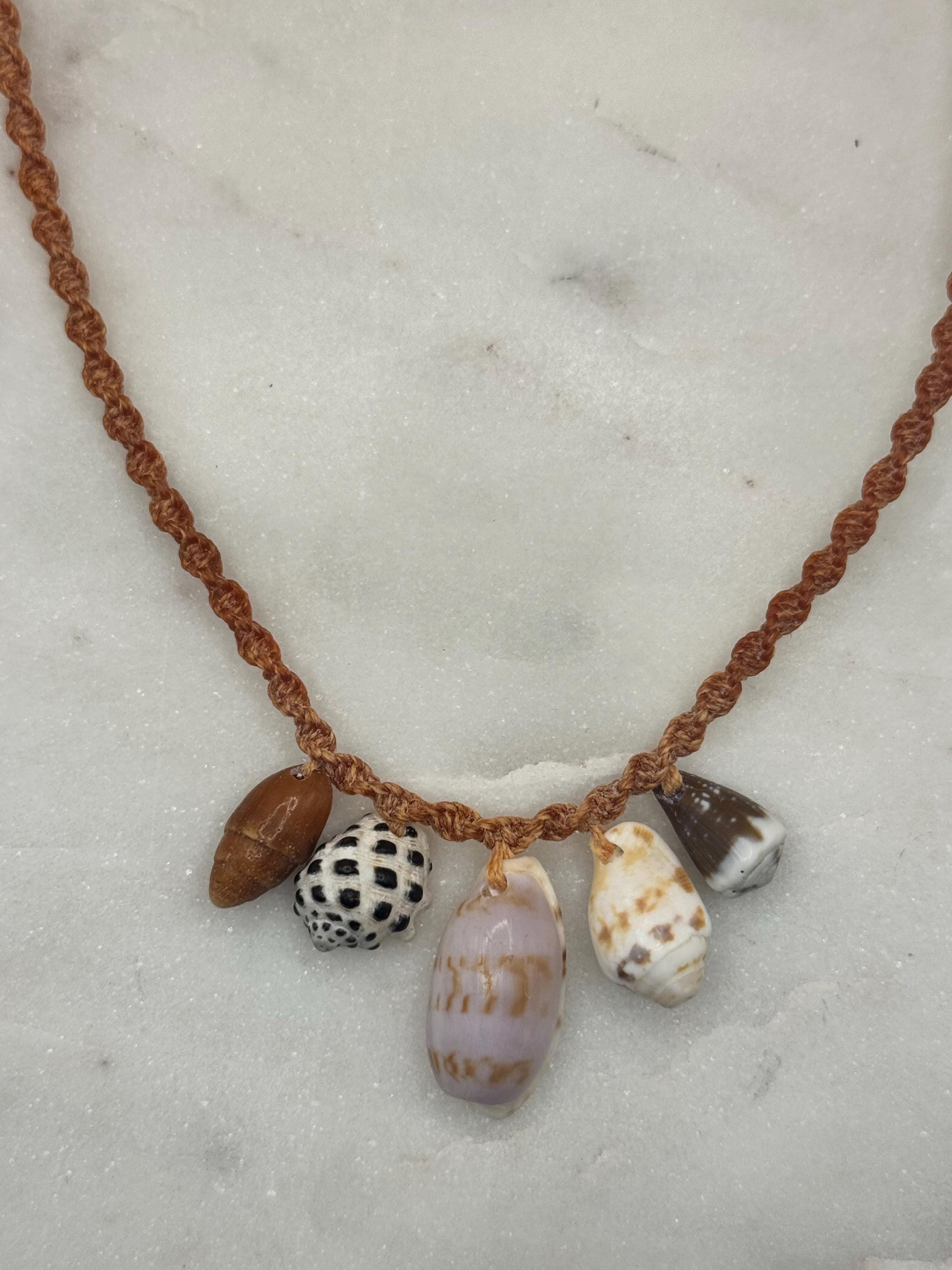 Macrame Seashell Charm Necklace - adjustable and waterproof - made in Hawaii