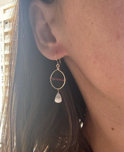 14K Gold Filled Cone Shell Earrings – Red Garnet - Handmade - Hawaiian Jewelry