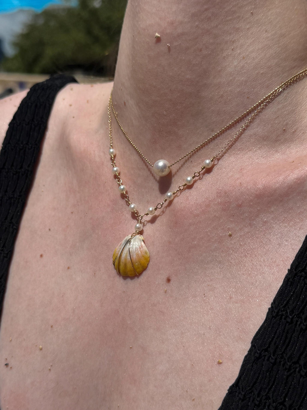 Hawaiian Sunrise Shell Necklace - 14k gold filled - Beach Jewelry - Pearls - made in Hawaii