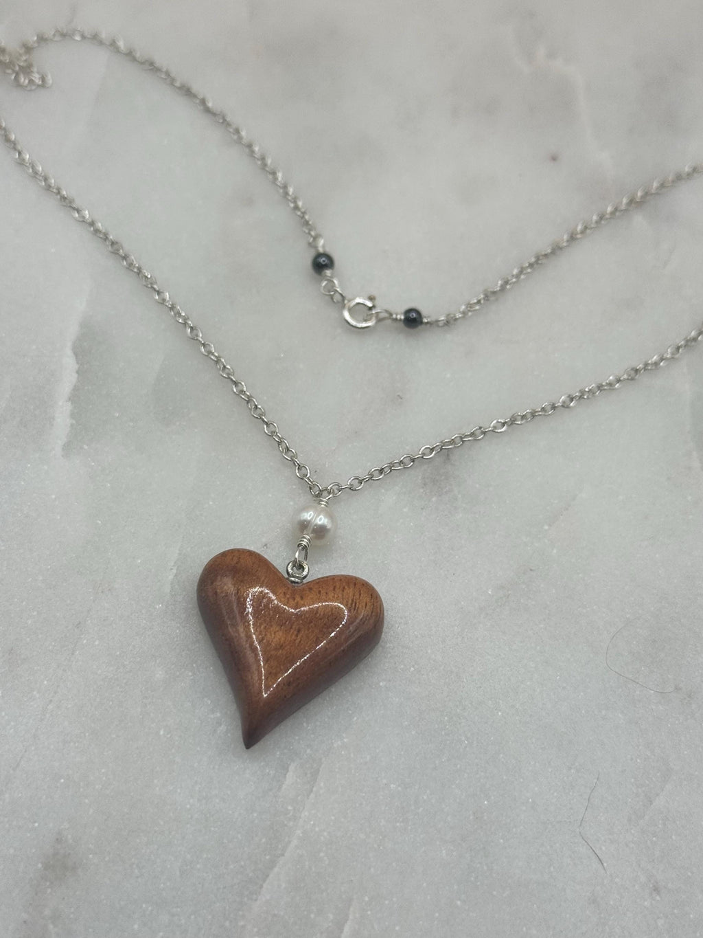Sterling Silver Koa Wood Heart Necklace - made in Hawaii