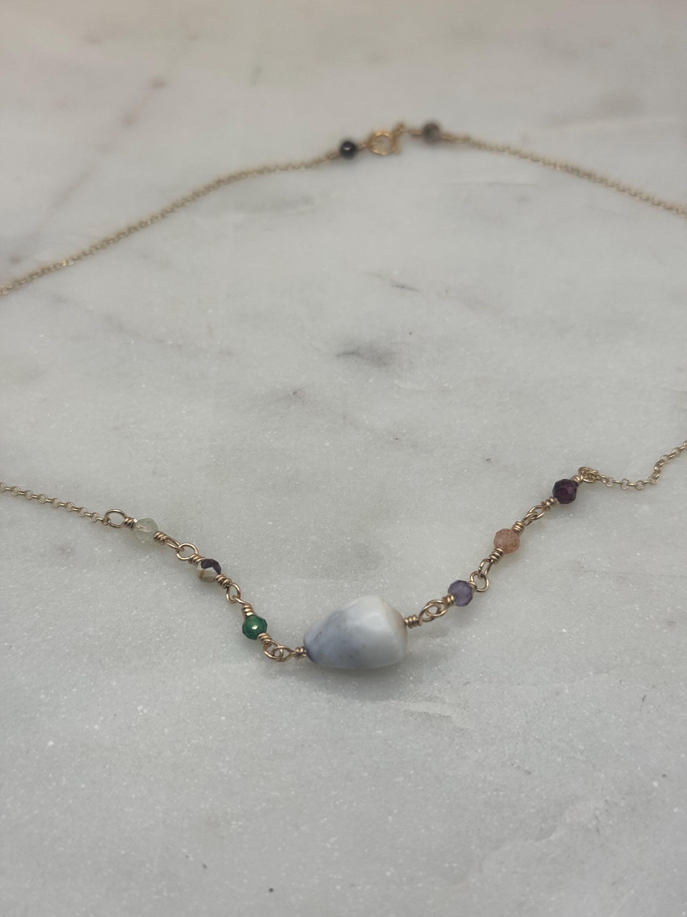 14K gold filled Tourmaline and Cone Shell Choker