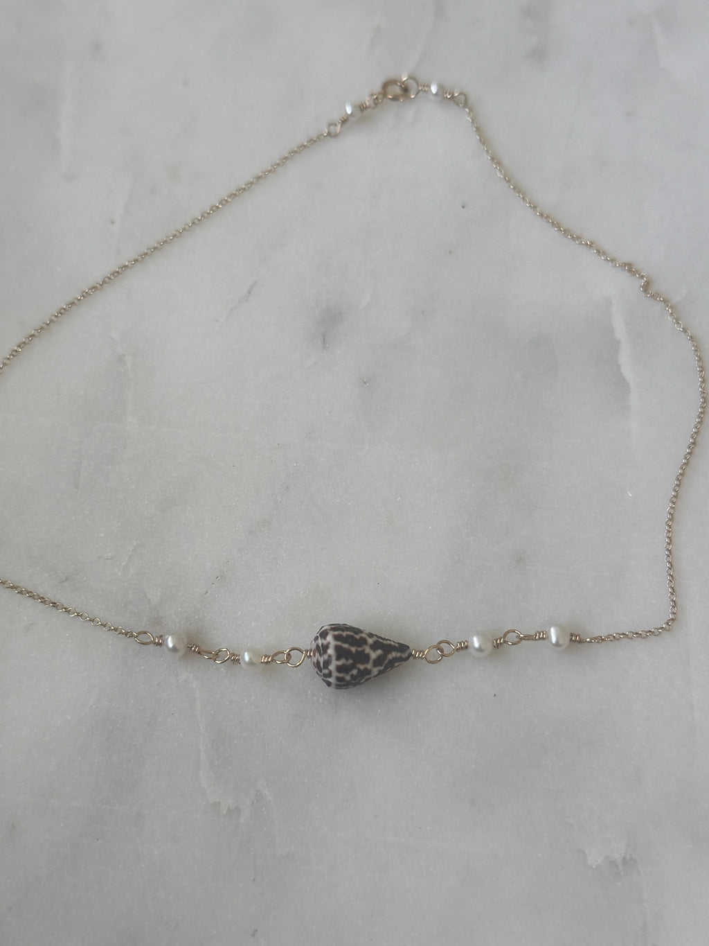 14K GF Hawaiian Cone Shell Choker with freshwater Pearls