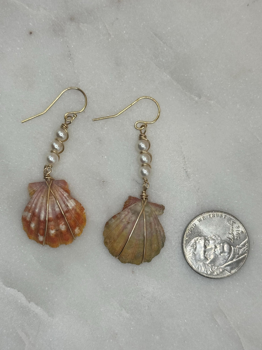 Hawaiian Sunrise Shell Earrings - True Pair - 14K gold filled - handmade - rare - Beach Jewelry