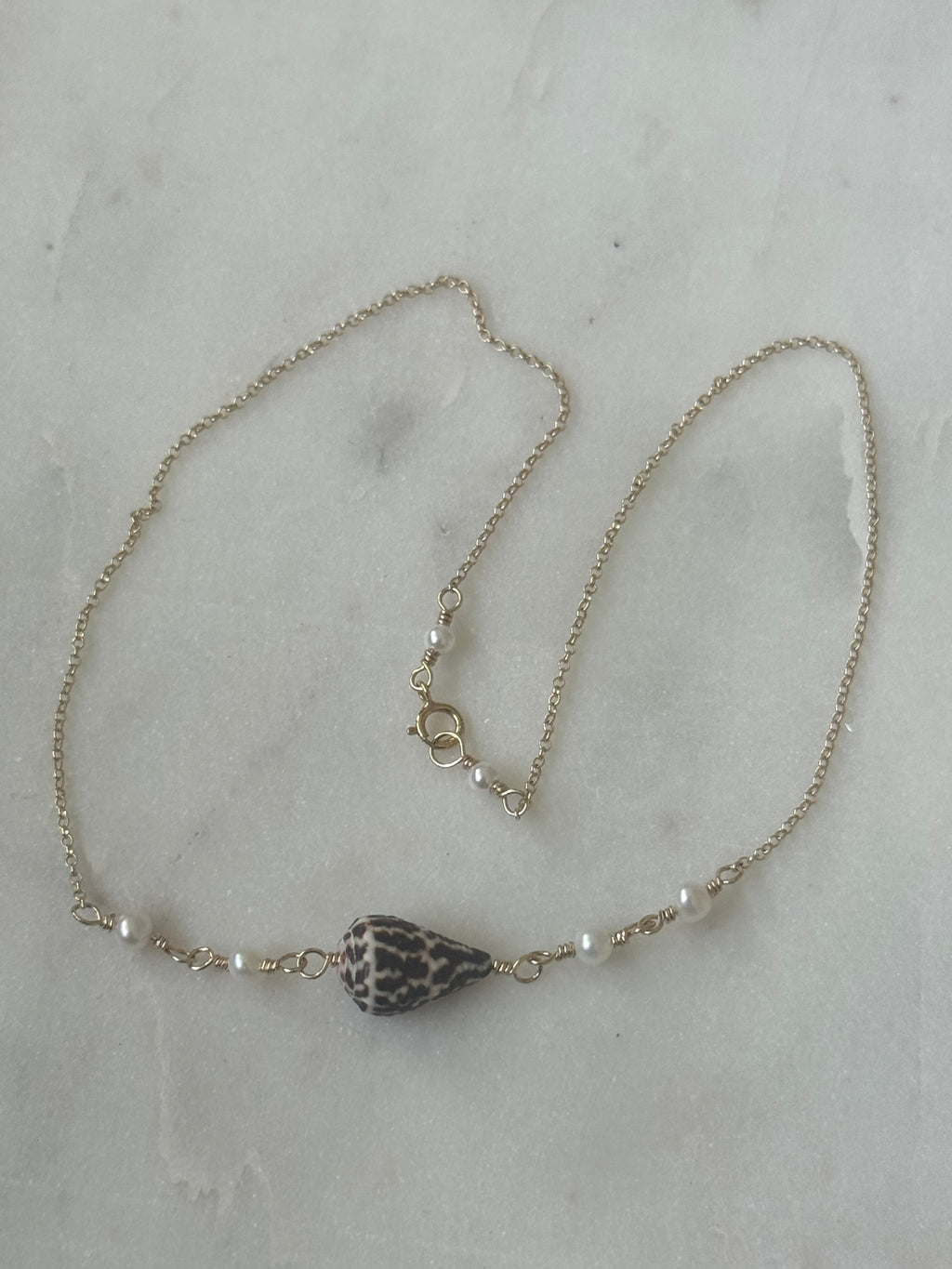 14K GF Hawaiian Cone Shell Choker with freshwater Pearls