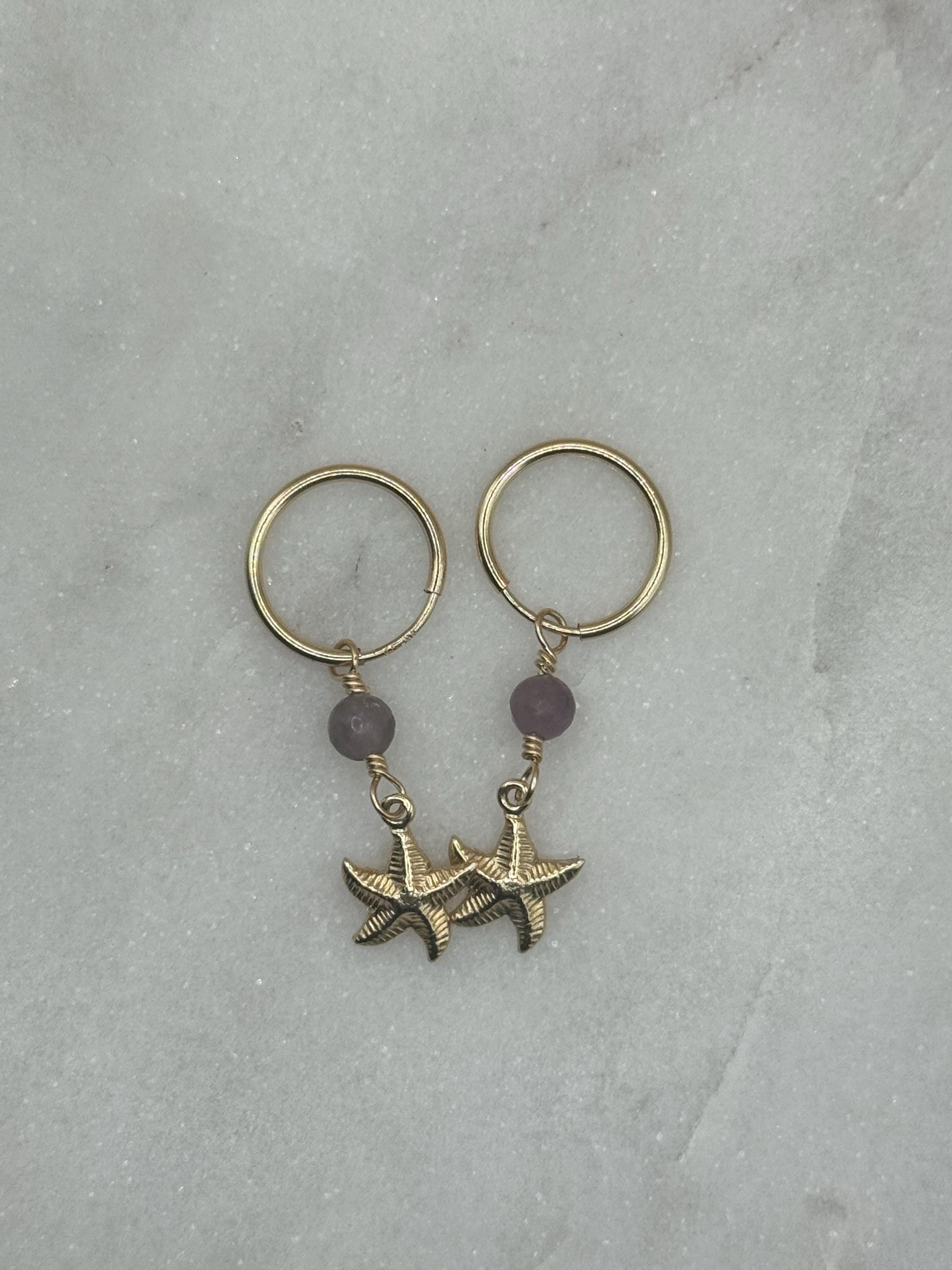 14K gold filled endless hoop earrings with starfish charm