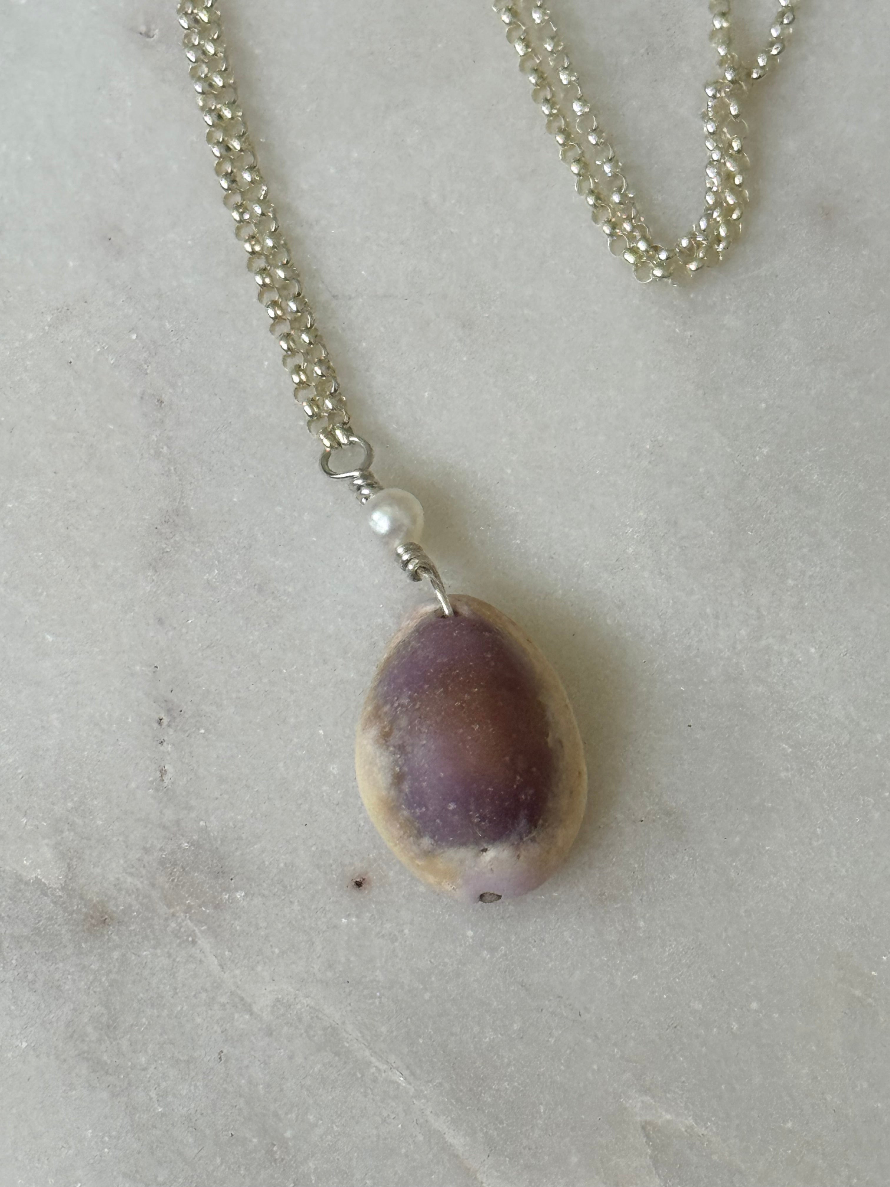 Purple Cowrie Shell Necklace in Sterling Silver - made in Hawaii
