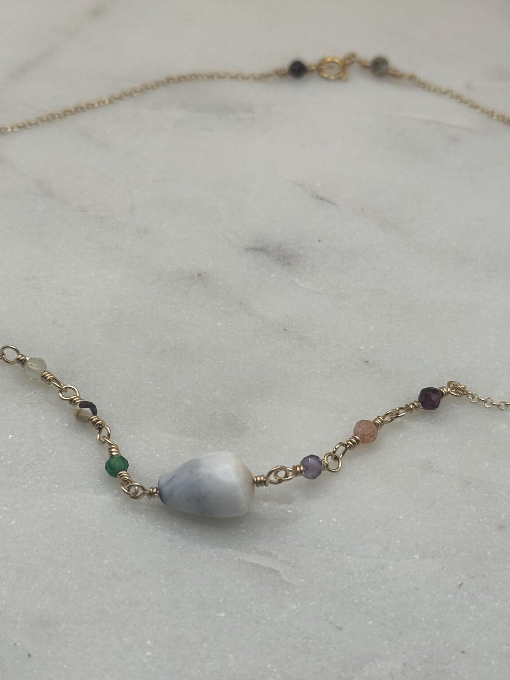 14K gold filled Tourmaline and Cone Shell Choker