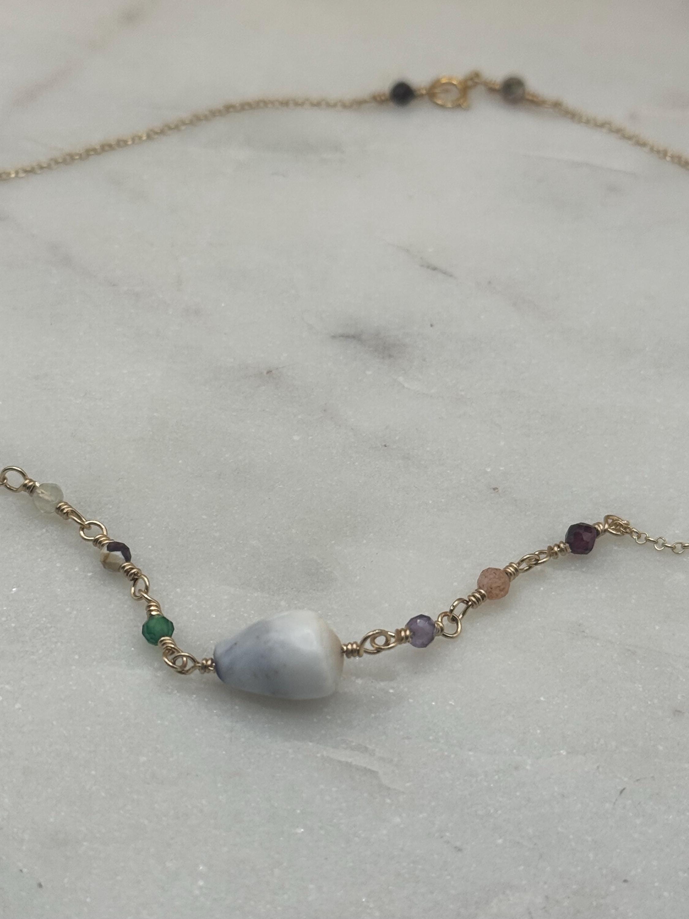 14K gold filled Tourmaline and Cone Shell Choker