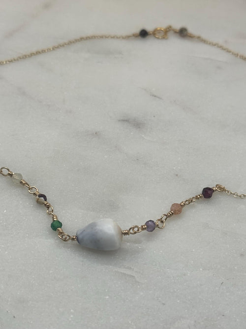14K gold filled Tourmaline and Cone Shell Choker