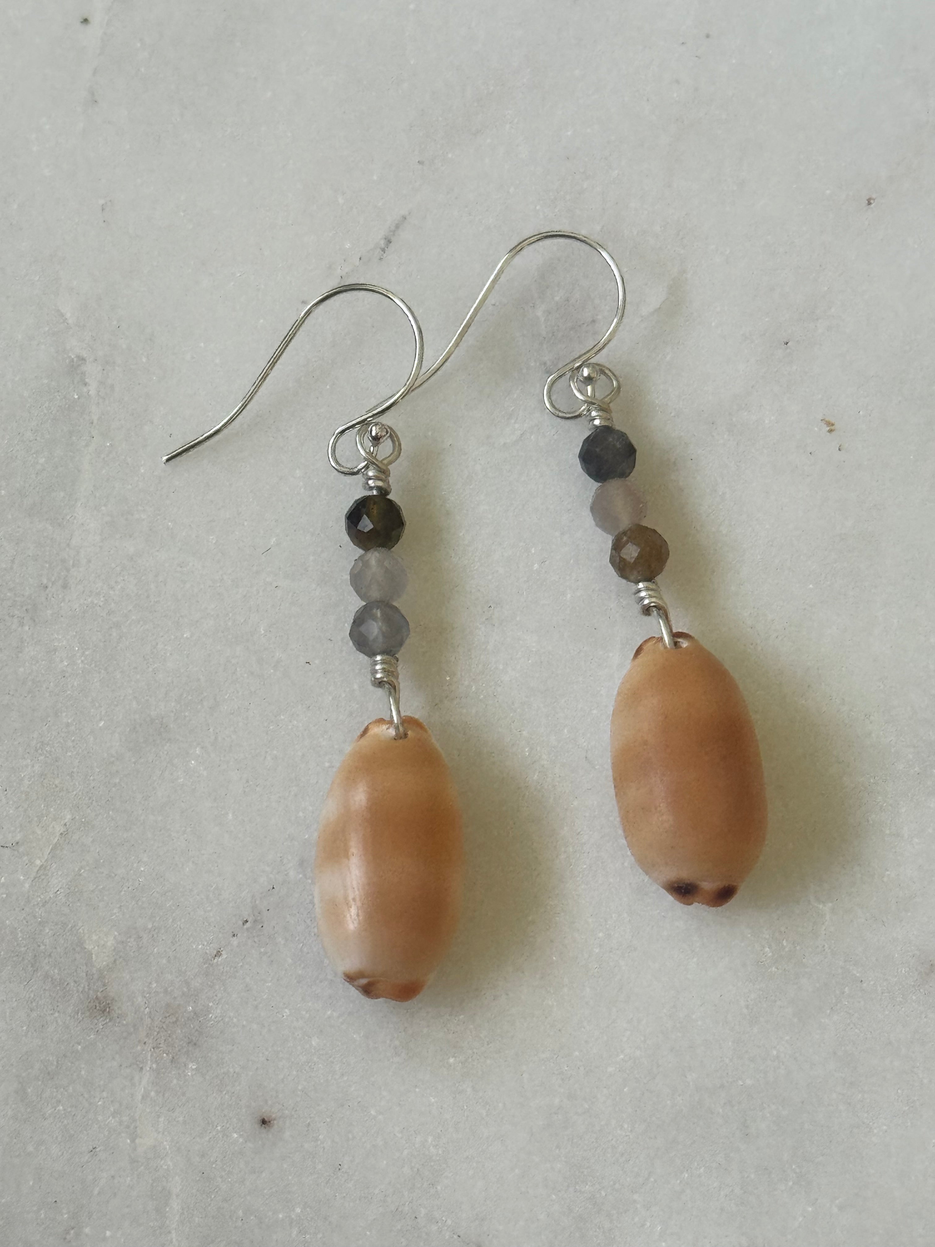 Sterling Silver Isabella Cowrie Earrings with Tourmaline Gemstones