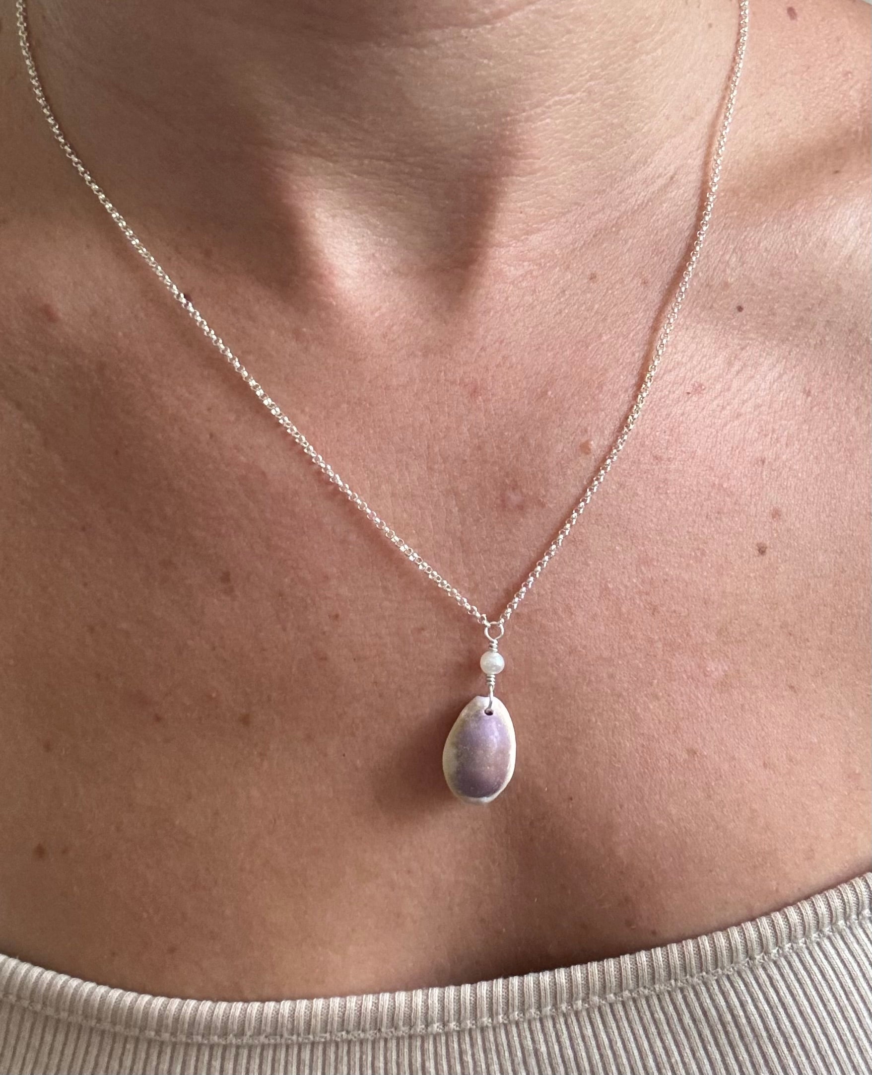 Purple Cowrie Shell Necklace in Sterling Silver - made in Hawaii