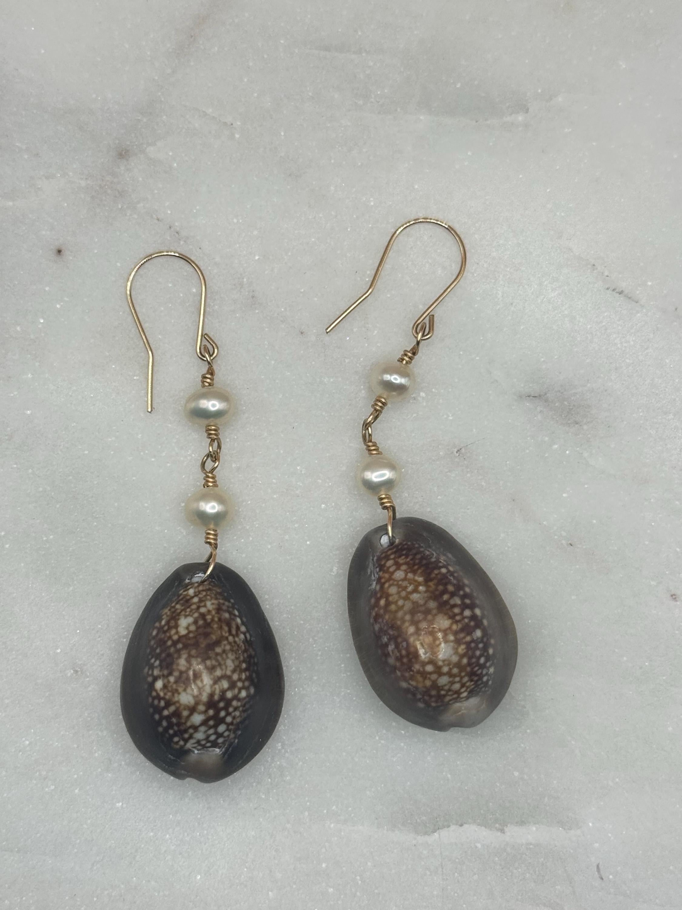 14K gold filled Snakes Head cowrie earrings