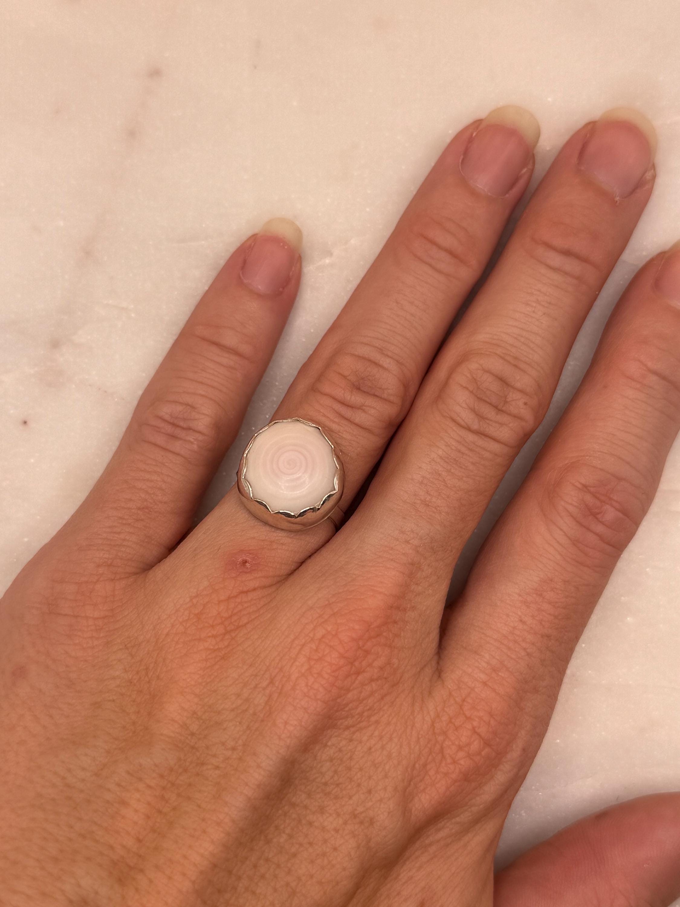 Sterling Silver Puka Shell Bezel ring - Size 6 - Handmade in Hawaii - Beach Jewelry