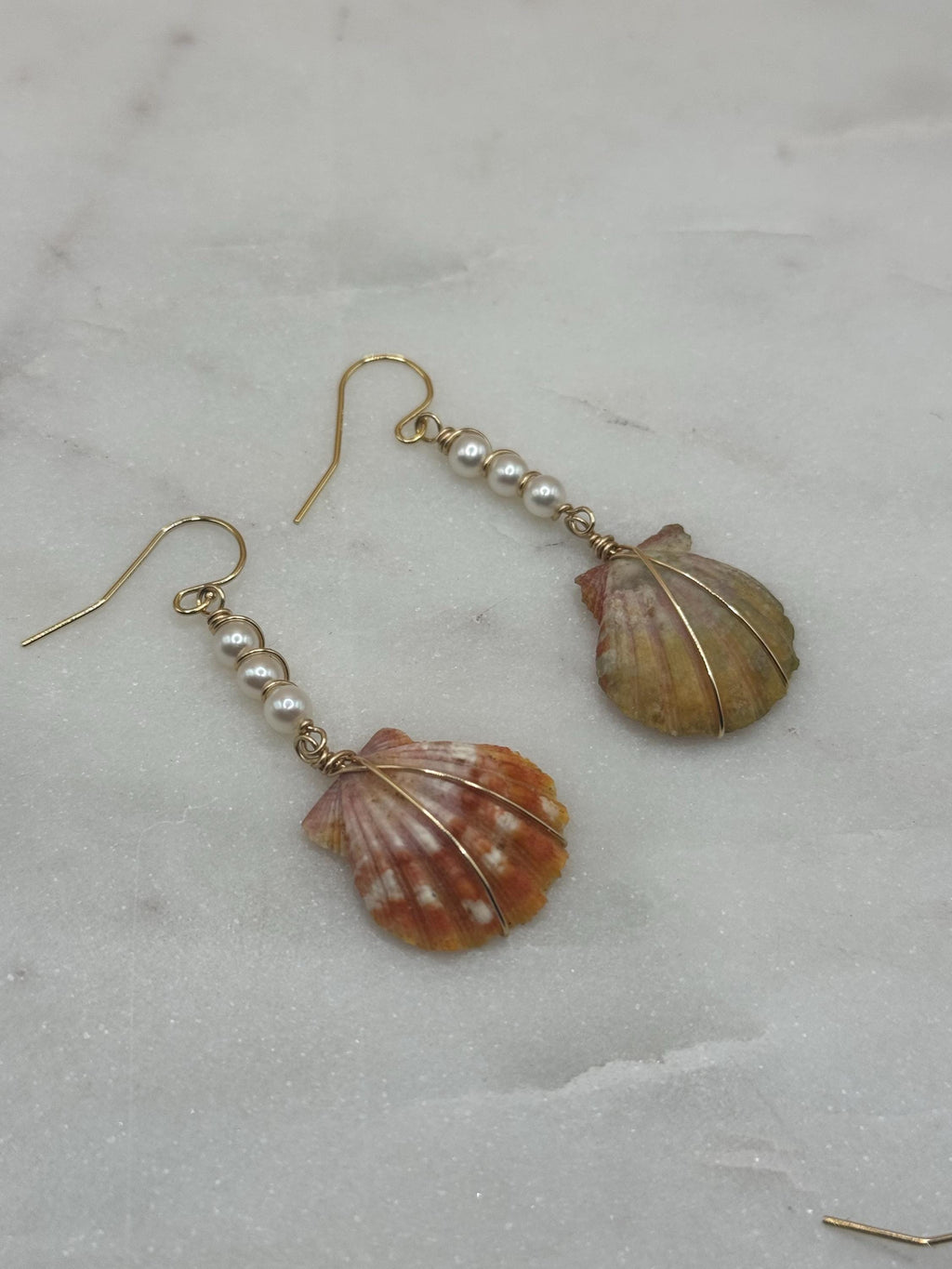 Hawaiian Sunrise Shell Earrings - True Pair - 14K gold filled - handmade - rare - Beach Jewelry