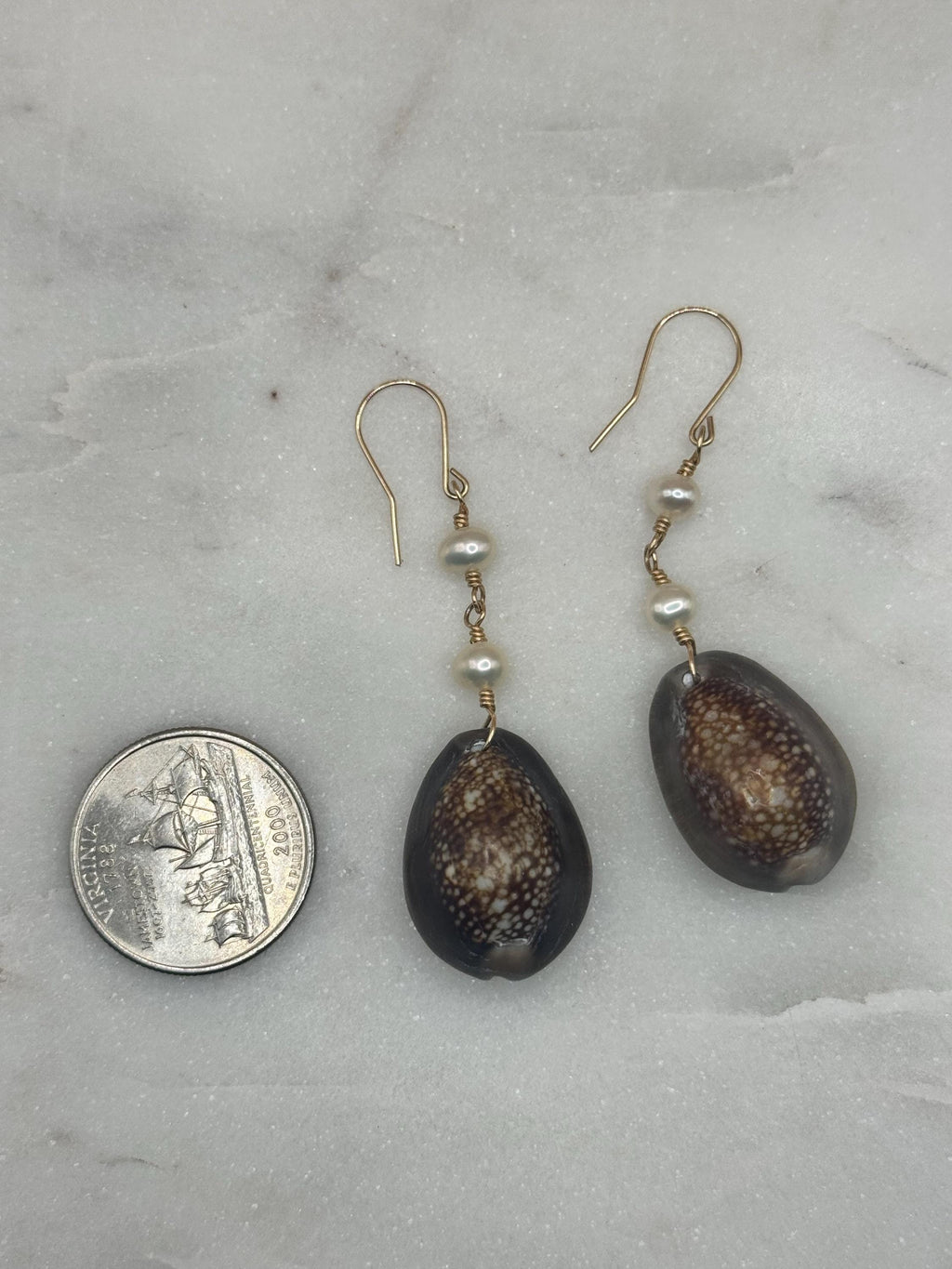 14K gold filled Snakes Head cowrie earrings