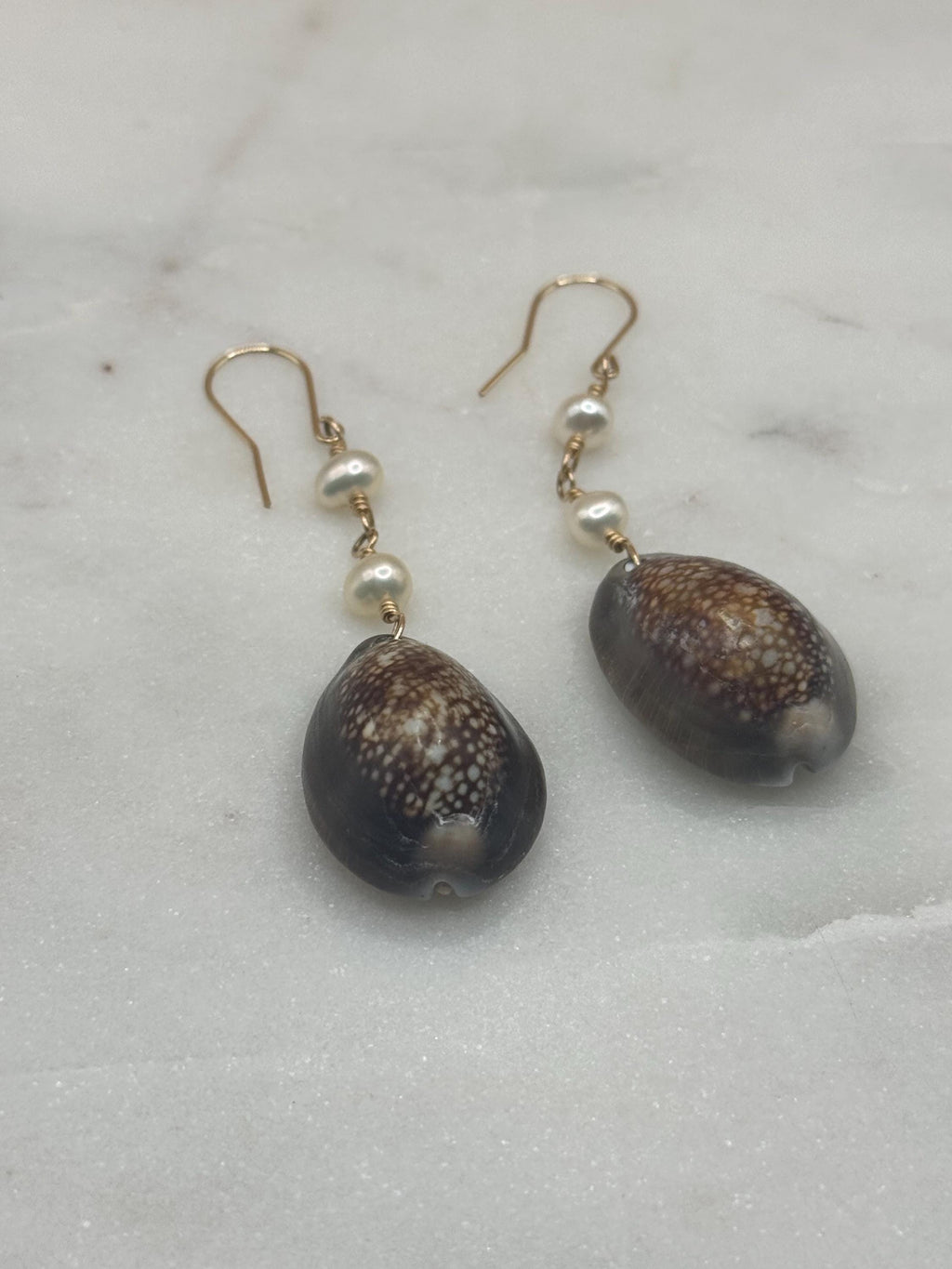 14K gold filled Snakes Head cowrie earrings
