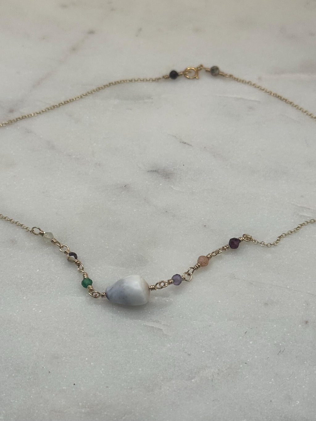 14K gold filled Tourmaline and Cone Shell Choker