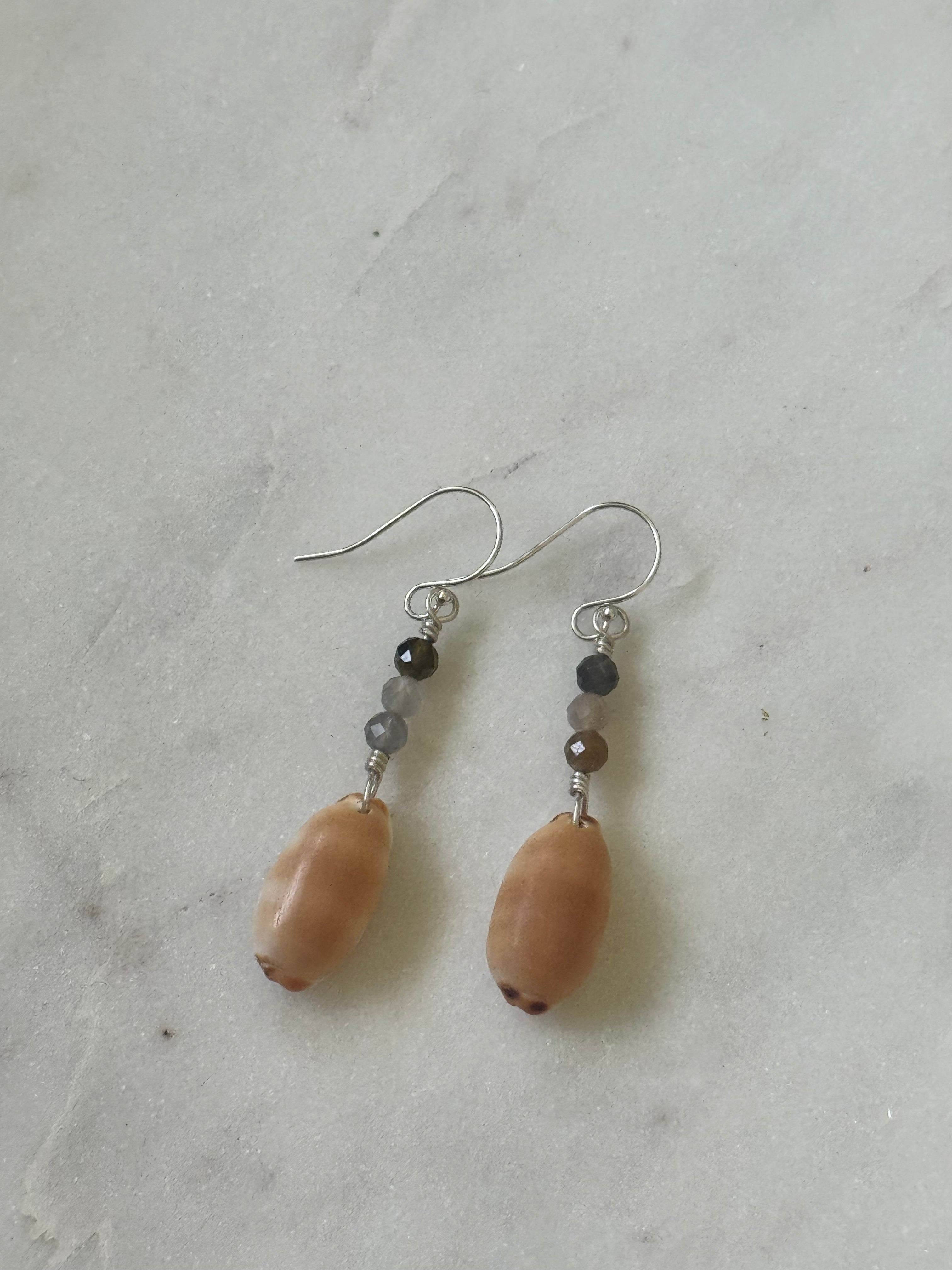 Sterling Silver Isabella Cowrie Earrings with Tourmaline Gemstones