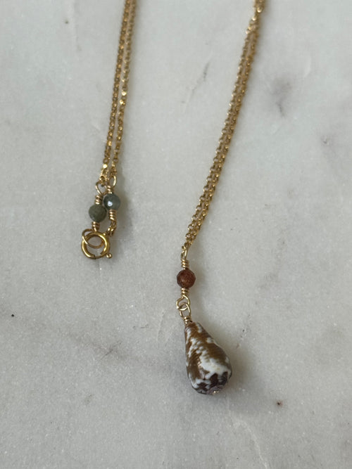 14K GF Cone Shell and Tourmaline Necklace - Beach Jewelry - made in Hawaii