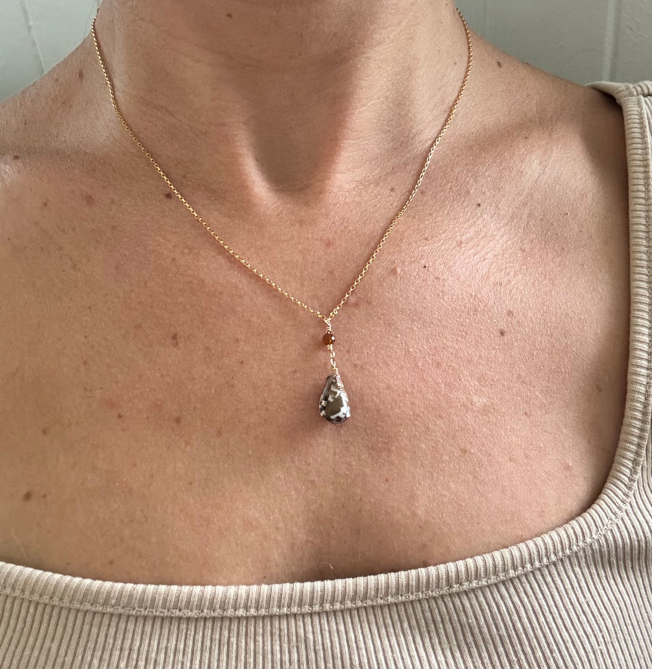 14K GF Cone Shell and Tourmaline Necklace - Beach Jewelry - made in Hawaii