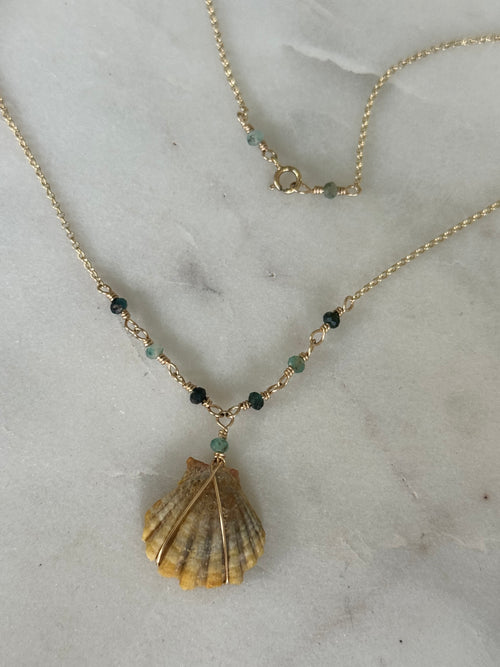 14K GF Hawaiian Sunrise Shell Necklace with Tourmaline Gemstones