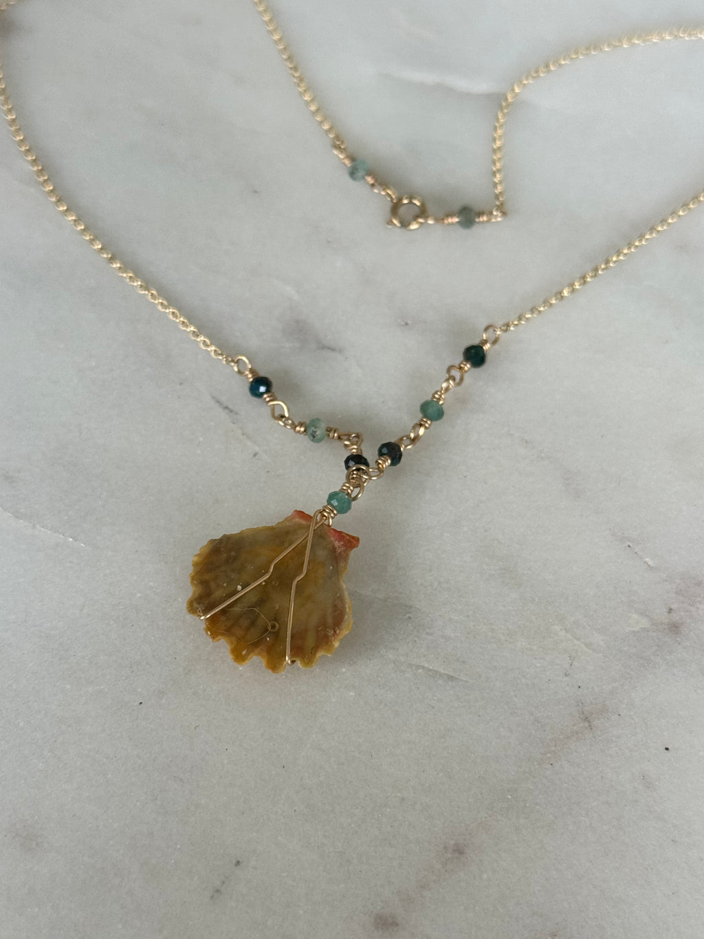 14K GF Hawaiian Sunrise Shell Necklace with Tourmaline Gemstones