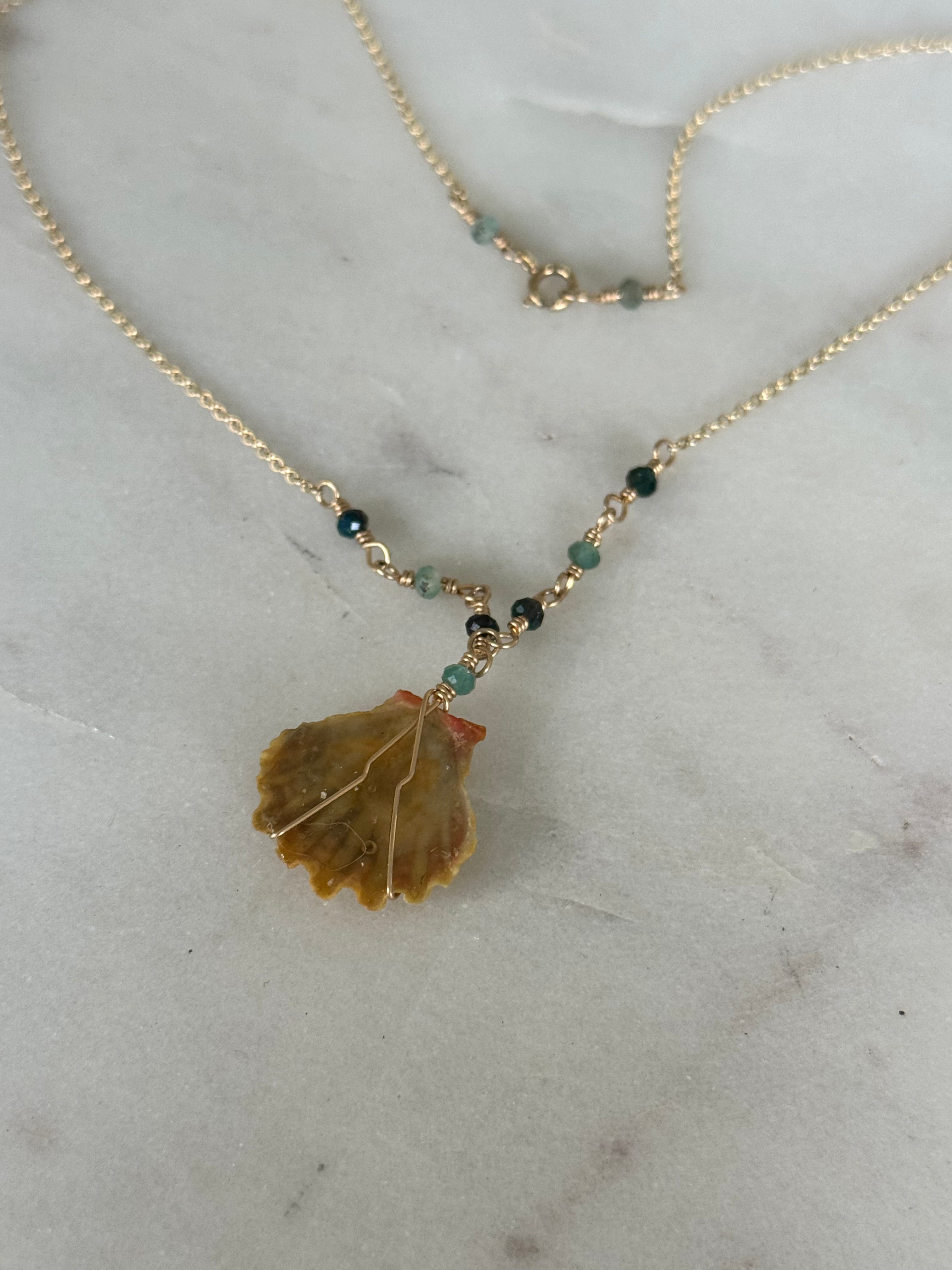 14K GF Hawaiian Sunrise Shell Necklace with Tourmaline Gemstones