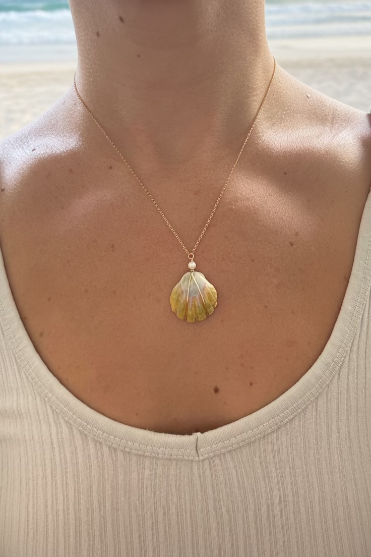 Hawaiian Sunrise Shell Necklace - 14K GF, Freshwater Pearl, Beach Jewelry